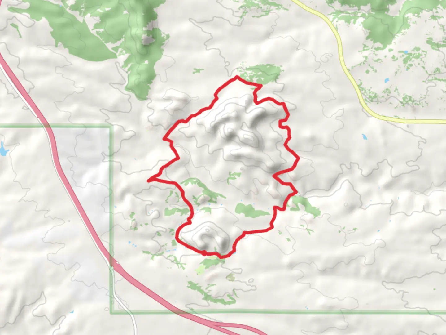 An image depicting the trail Turtle Rock, Phallic, Twin Mountain and Devil's Playground Loop Trail and its surrounding area.