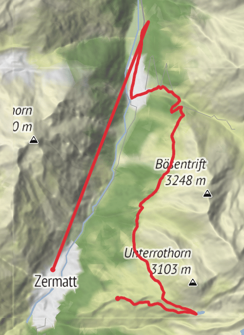 Dag 11 (forsst) return from Zermatt via Sunnegga and spillsee  mobile static map