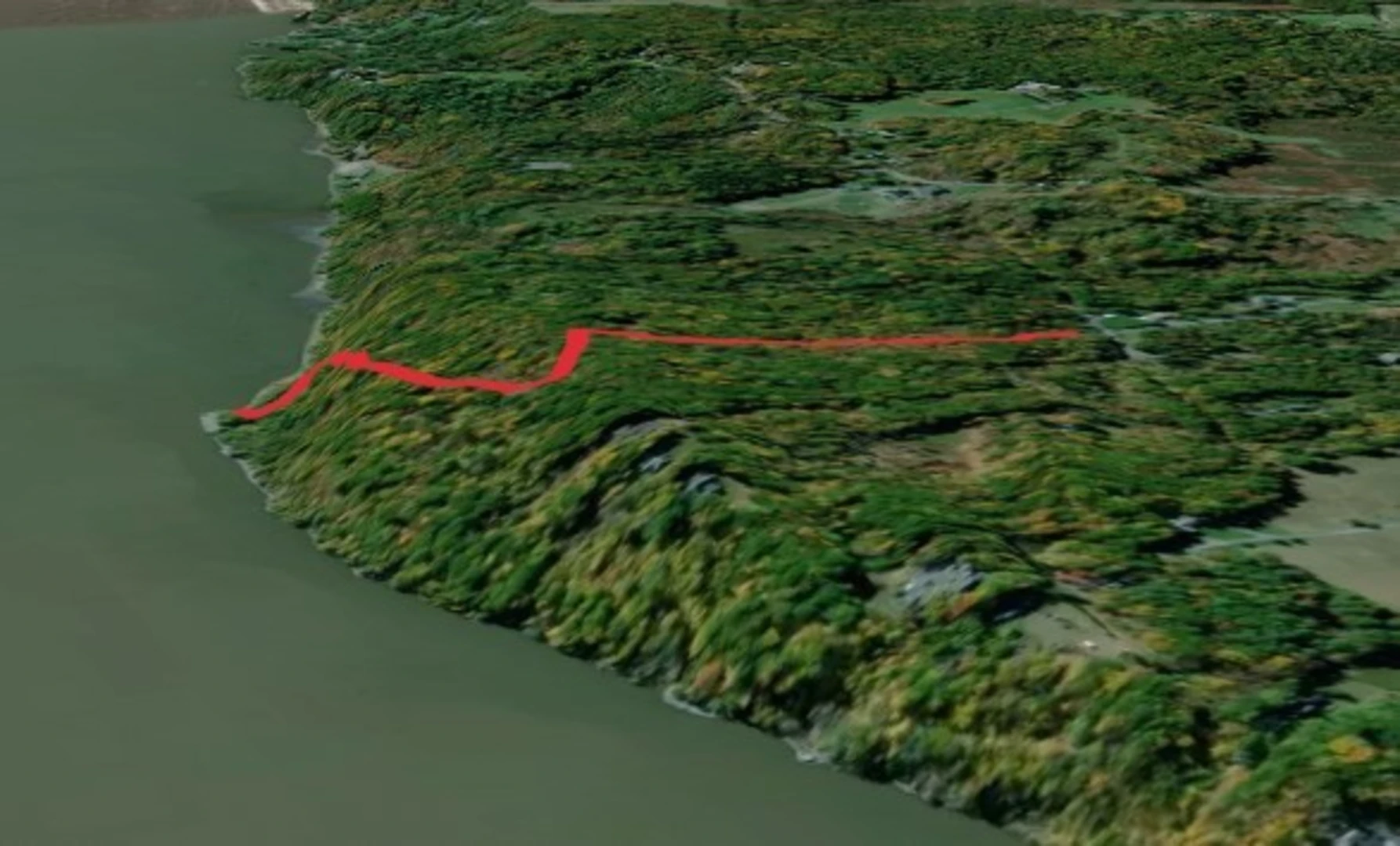 An image depicting the trail Hudson River from Flatbush Camp Road and its surrounding area.