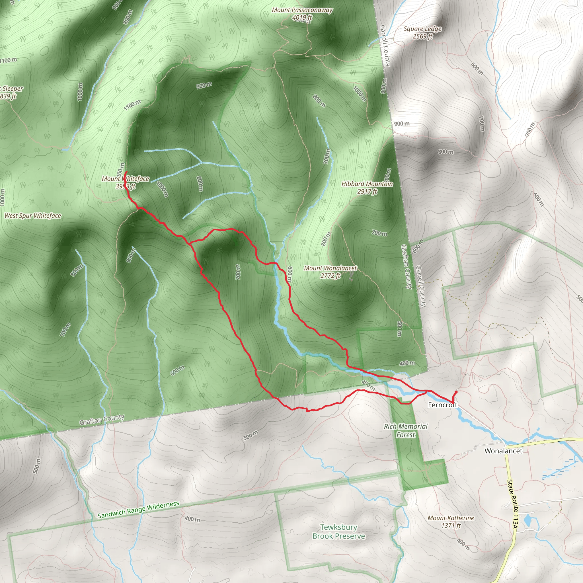 Mount Whiteface Loop from Soring Brook Road mobile static map