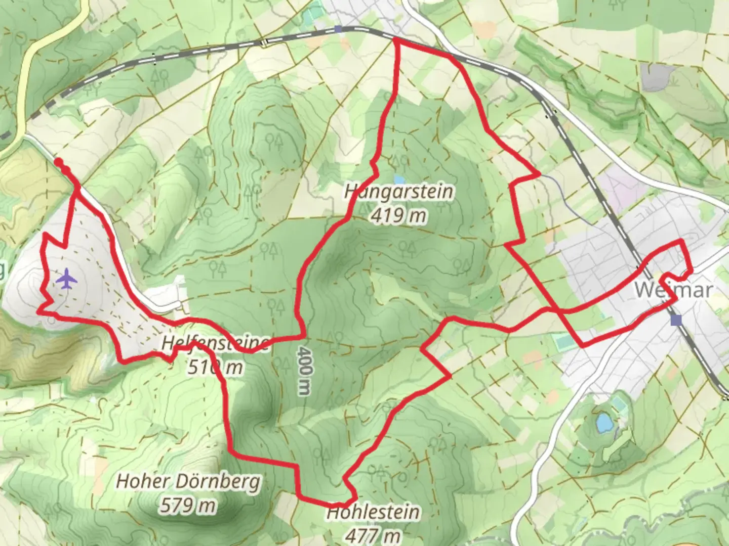 An image depicting the trail Naturpark Zentrum and Hangarstein Loop and its surrounding area.
