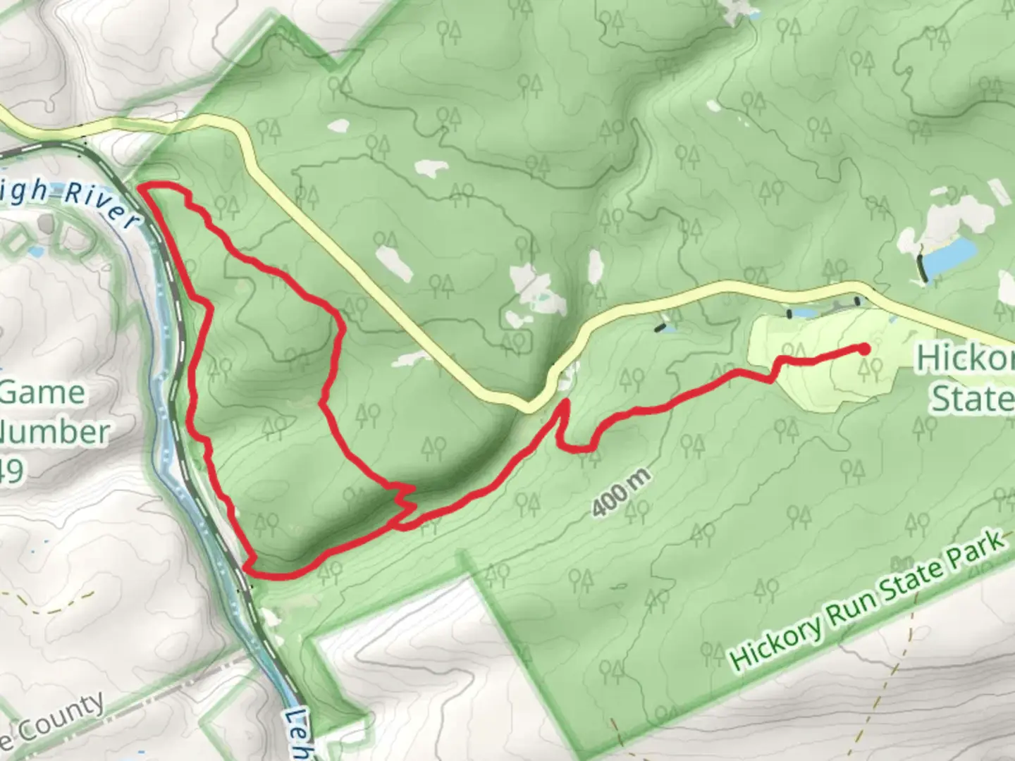 An image depicting the trail Hickory Run and Goulds Run Loop and its surrounding area.