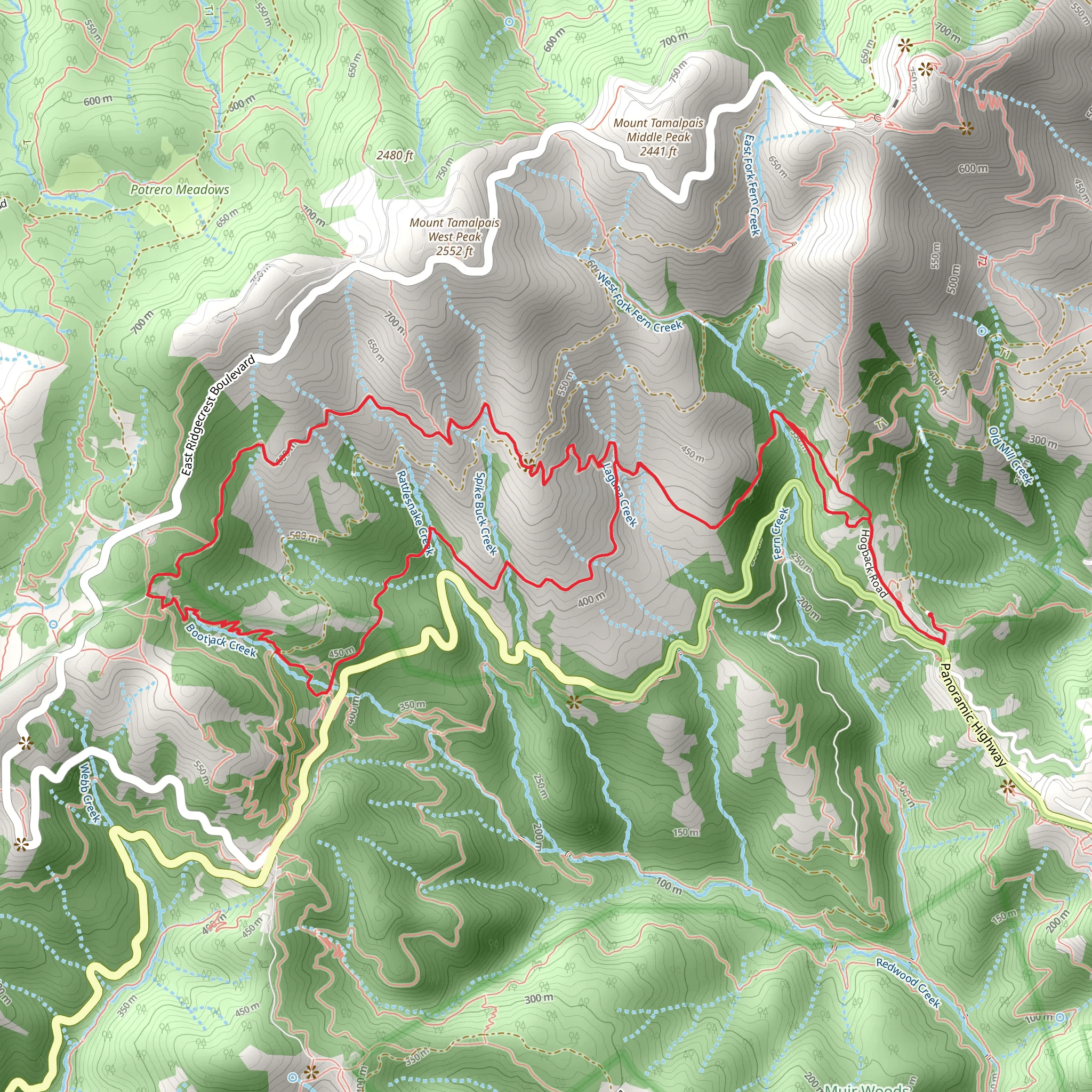 Mount Tamalpais West Point via Matt Davis Loop Trail mobile static map