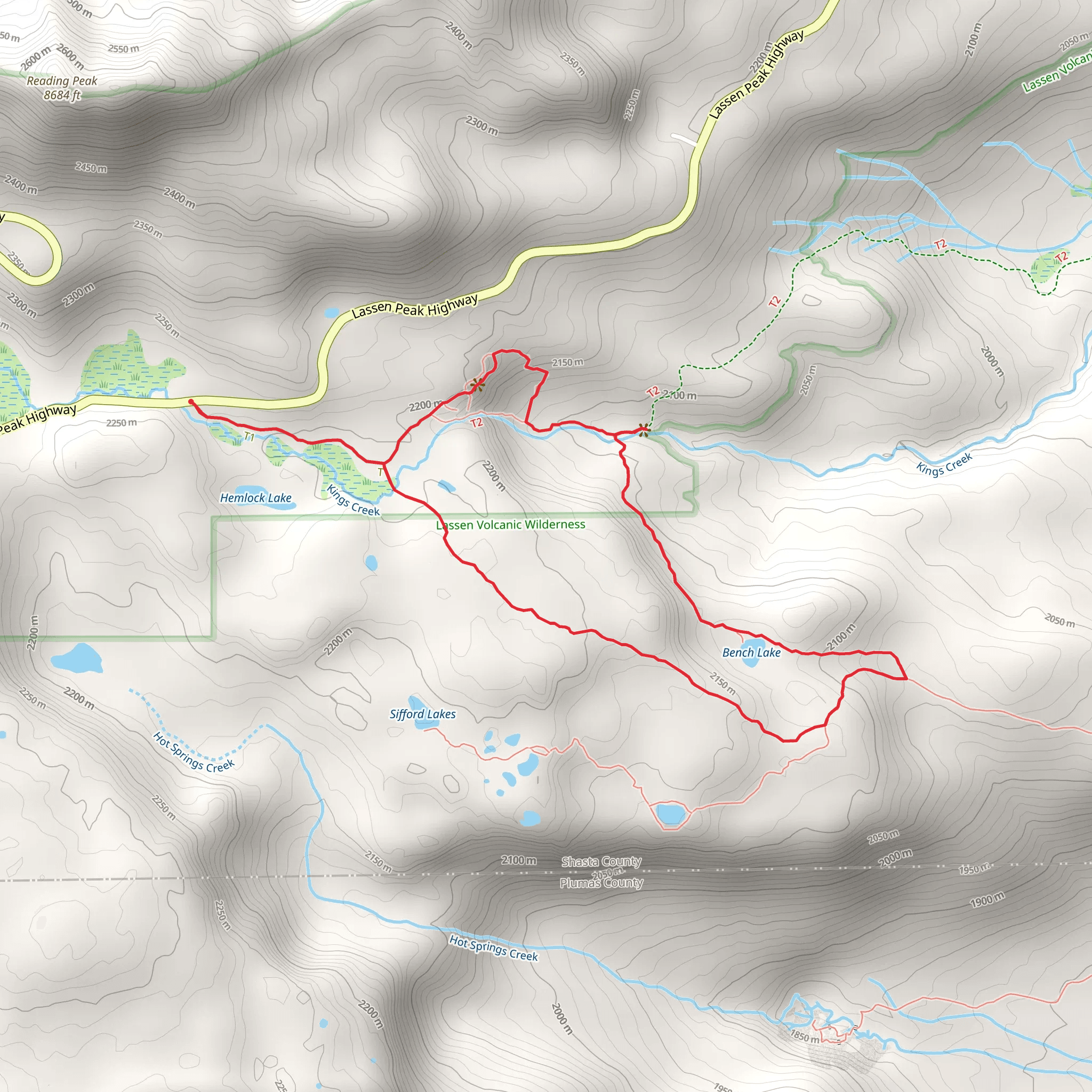 Kings Creek, Bench Lake and Sifford Lakes Loop Trail mobile static map