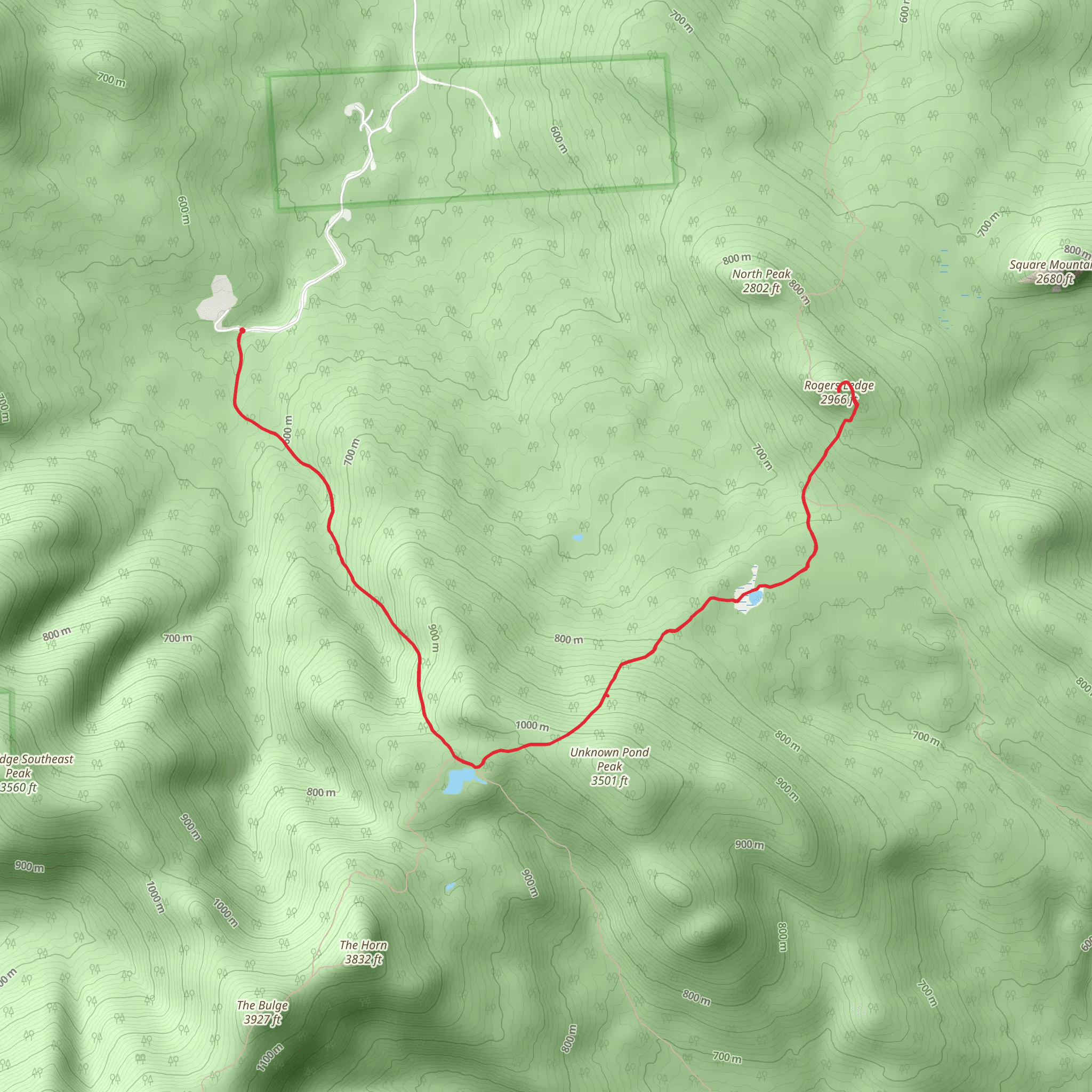 Rogers Ledge via Unknown Pond Trail mobile static map