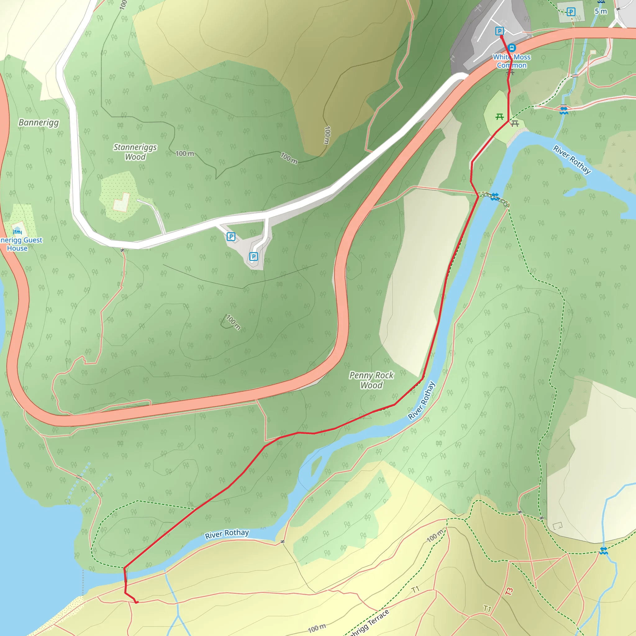 Rydal Water to River Rothay Bridge Grasmere Foot Bridge Walk mobile static map