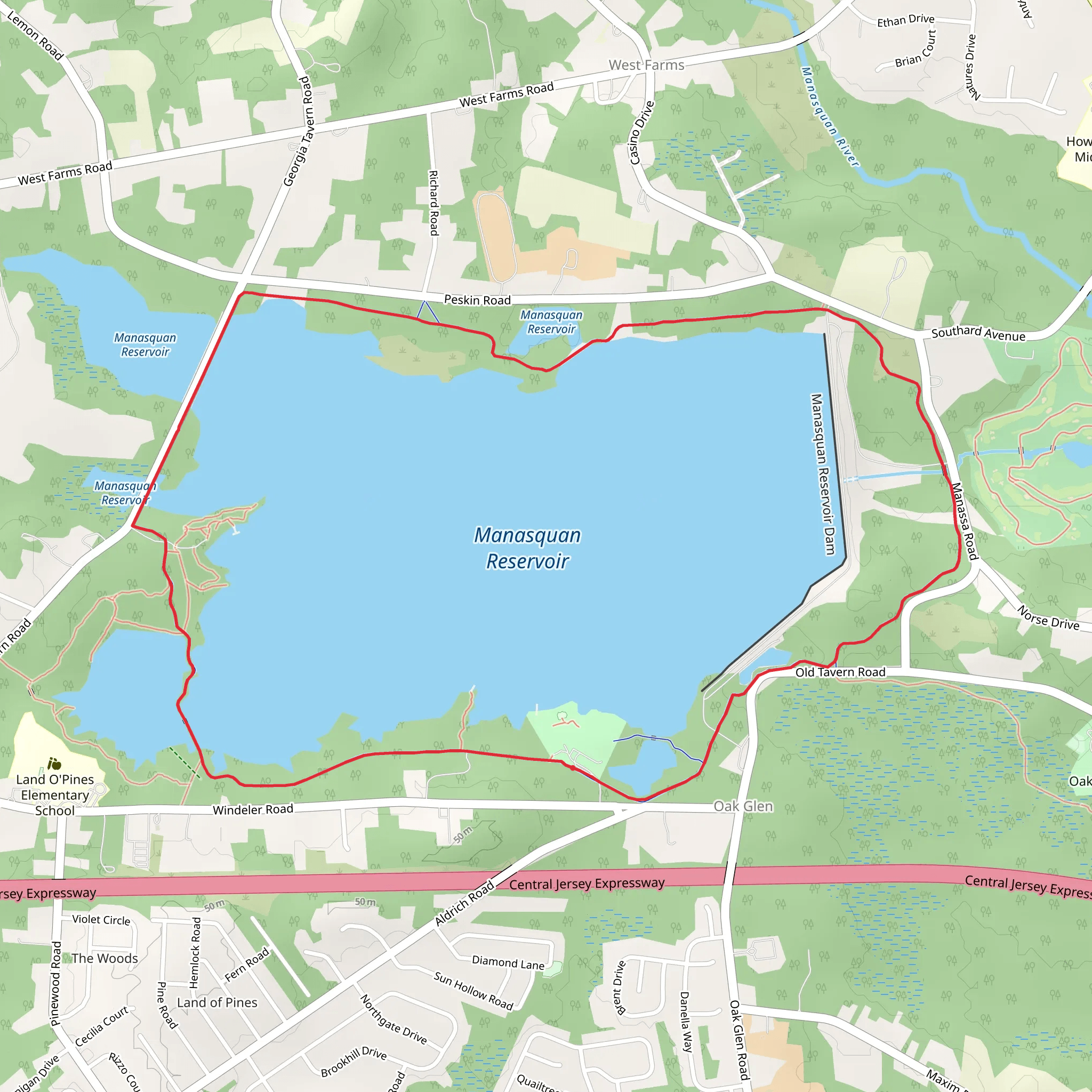 Manasquan Reservoir Loop mobile static map