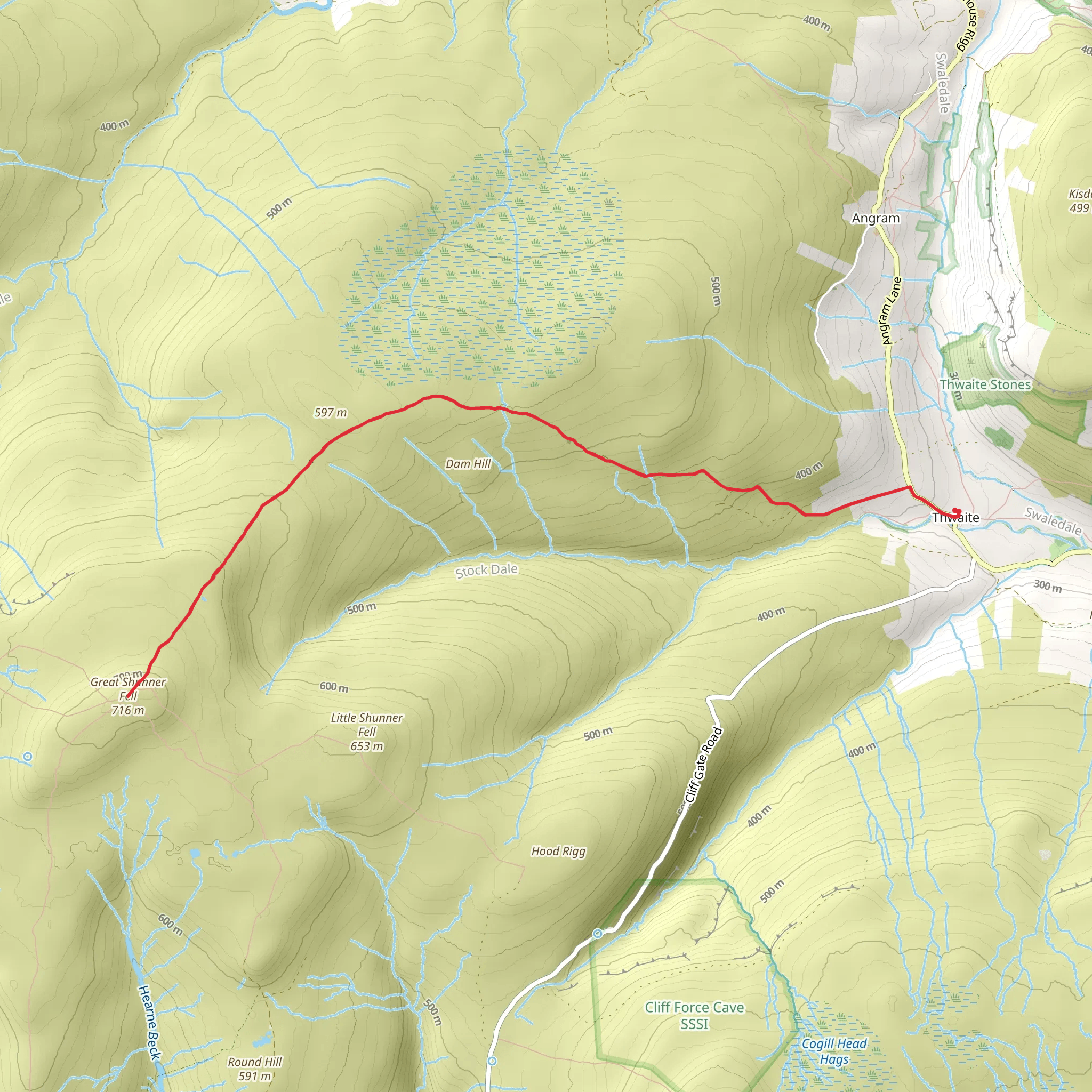 Great Shunner Fell to Thwaites mobile static map