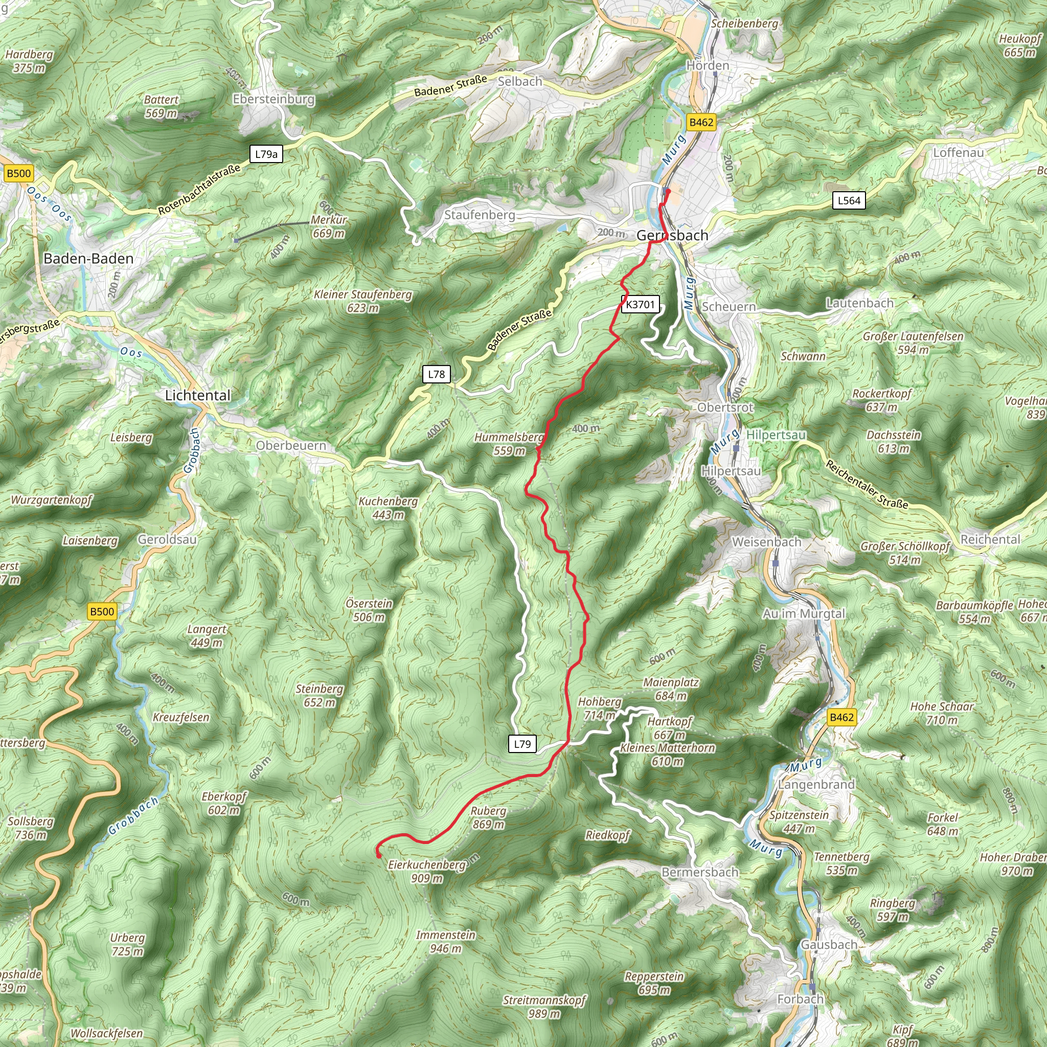Gernsbach to Harzbrunnen via Saulachkopfhuette - Heidenell mobile static map