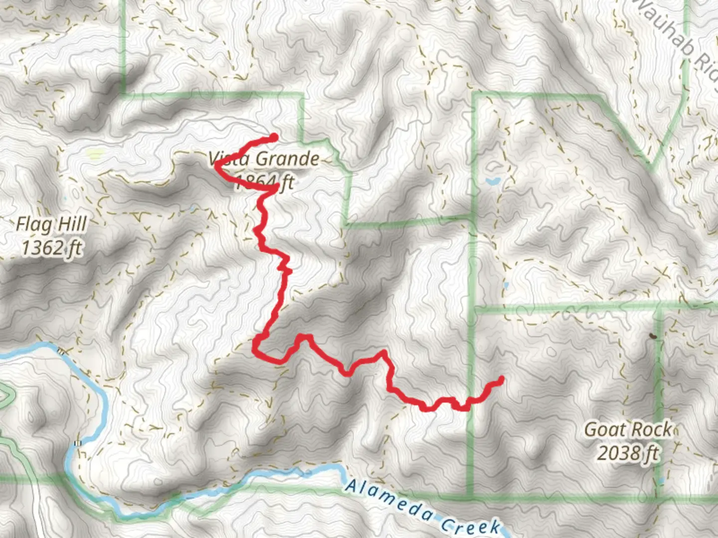 An image depicting the trail Ohlone Wilderness and Eagle View Trail from Vista Grande and its surrounding area.