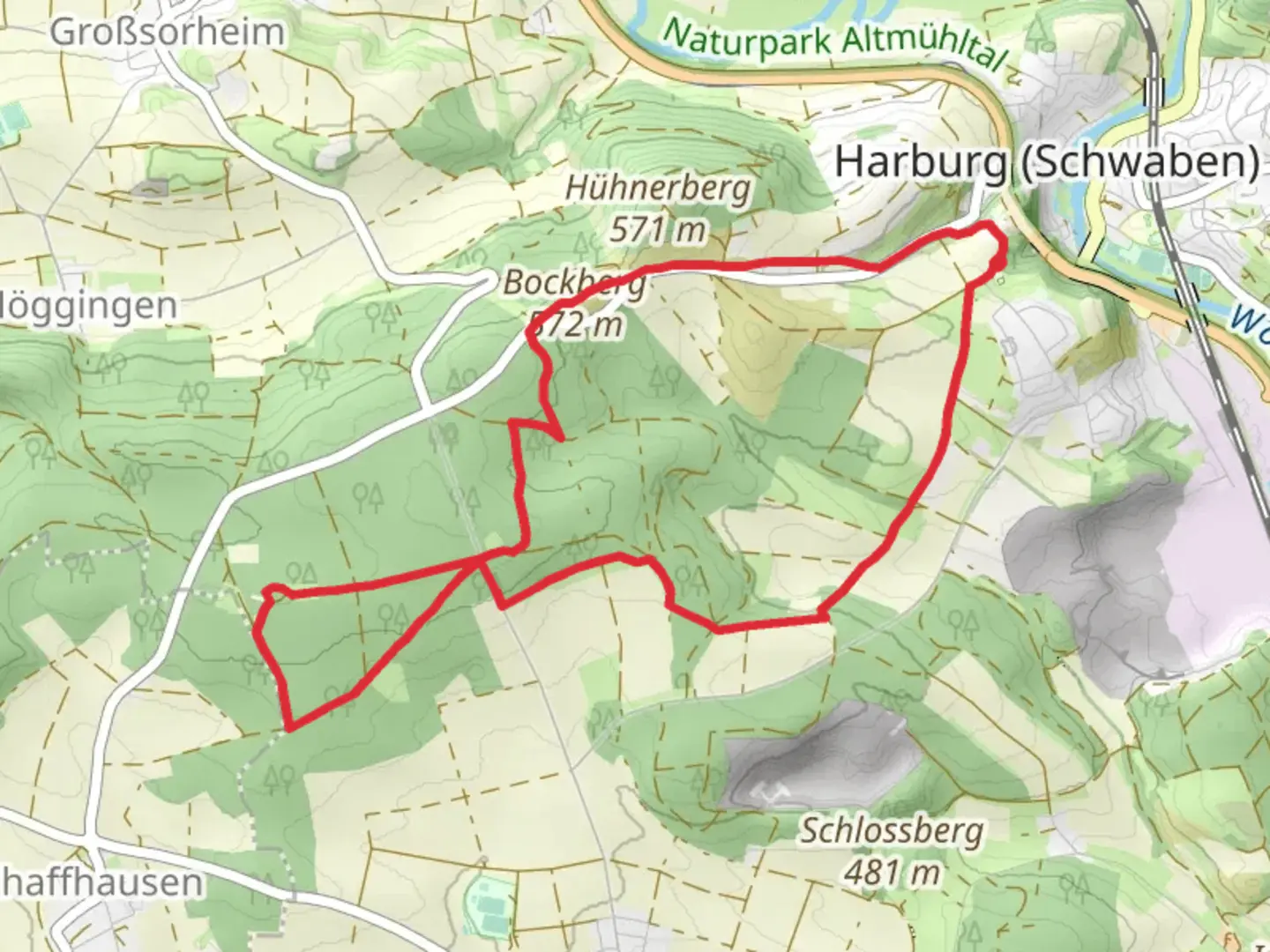 An image depicting the trail Bockberg via Bock Rundweg and its surrounding area.