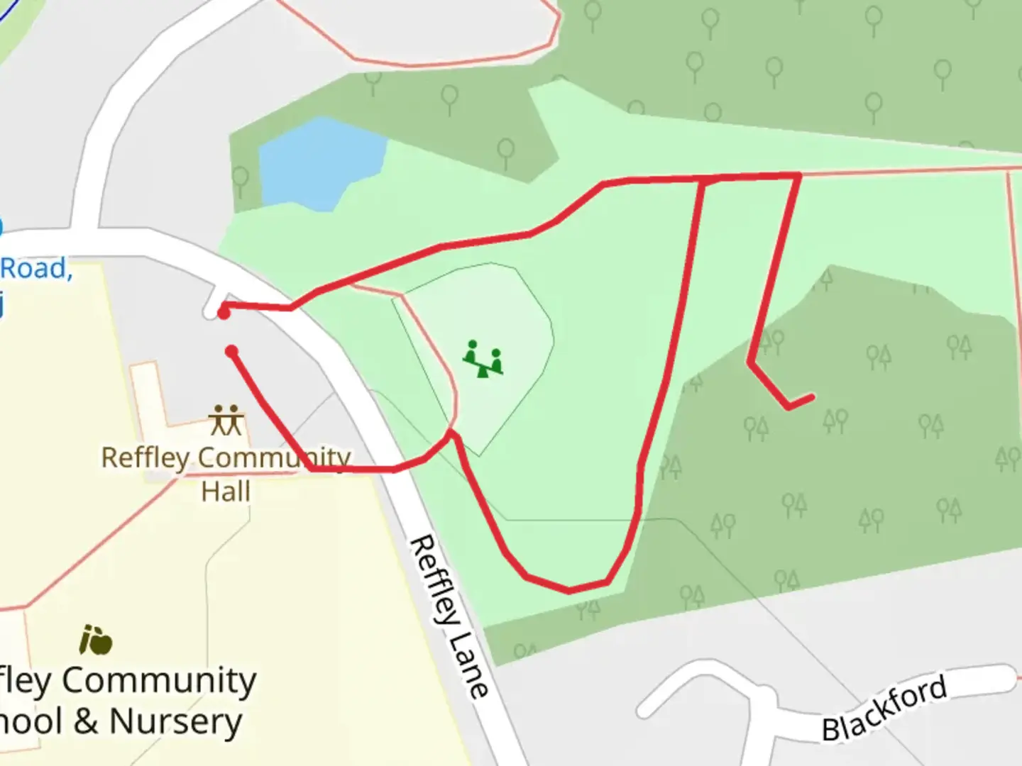 An image depicting the trail Reffley Temple in Reffley Park and its surrounding area.