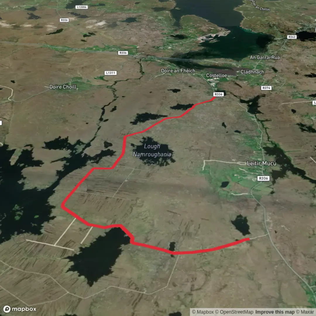 An image depicting the trail Loch na Craoibhe Lough Nacreeva, Loch Barr an Ghoibin and Loch Bharr an tSruthain and its surrounding area.