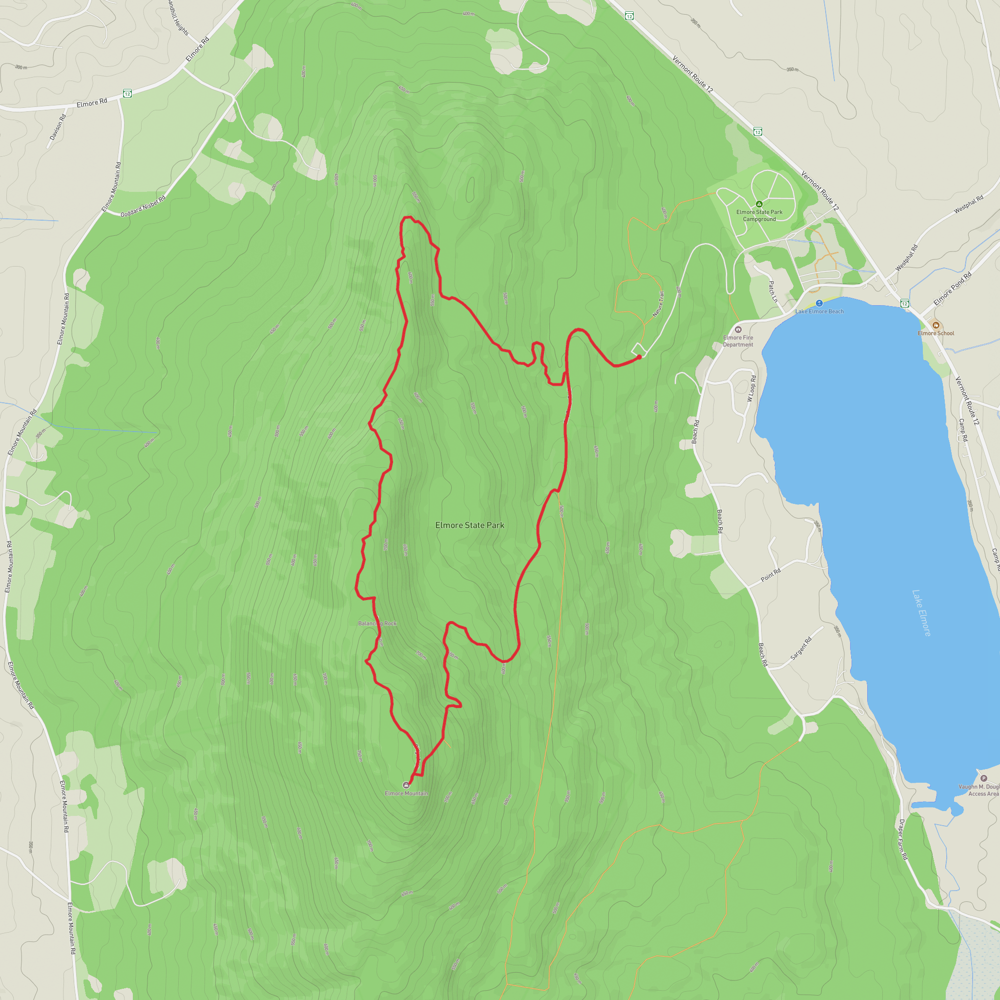 Elmore Mountain and Balancing Rock via Fire Tower Trail mobile static map