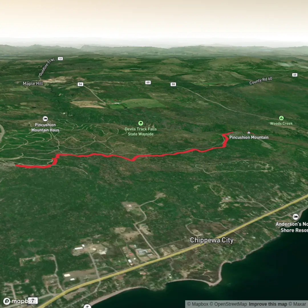 An image depicting the trail Pincushion Mountain Overlook via Superior Hiking Trail and its surrounding area.