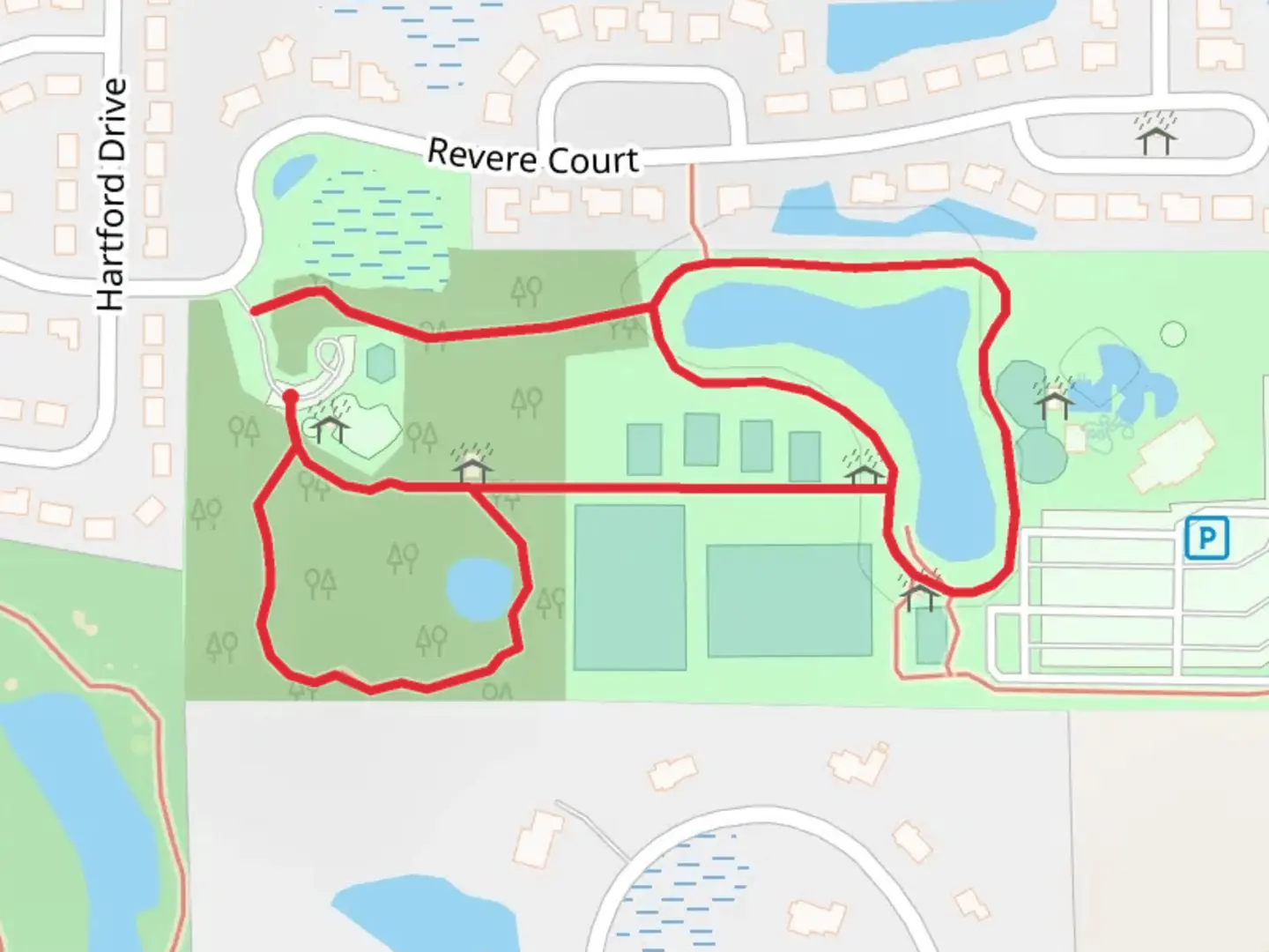An image depicting the trail Gurnee Park Loop and its surrounding area.