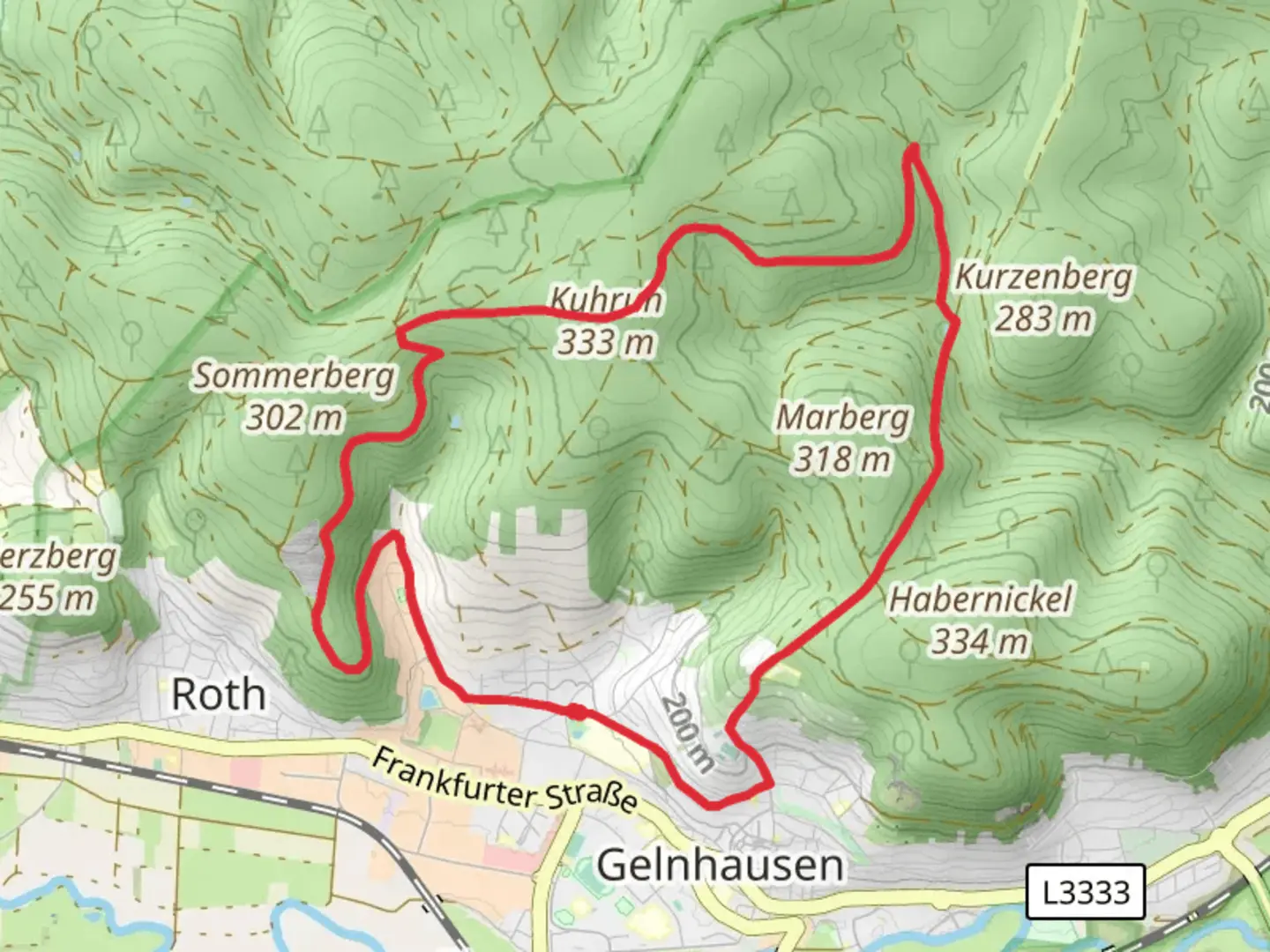 An image depicting the trail Gelnhaeuser Rundweg 6 and its surrounding area.