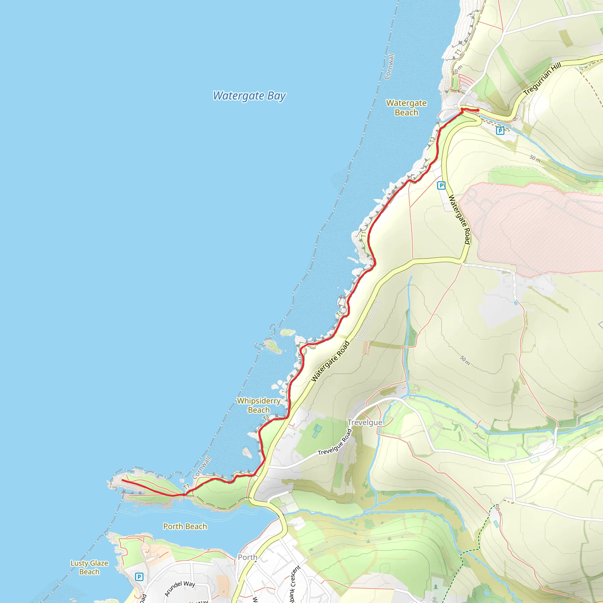 Trevelgue Head Walk from Tregurrian mobile static map
