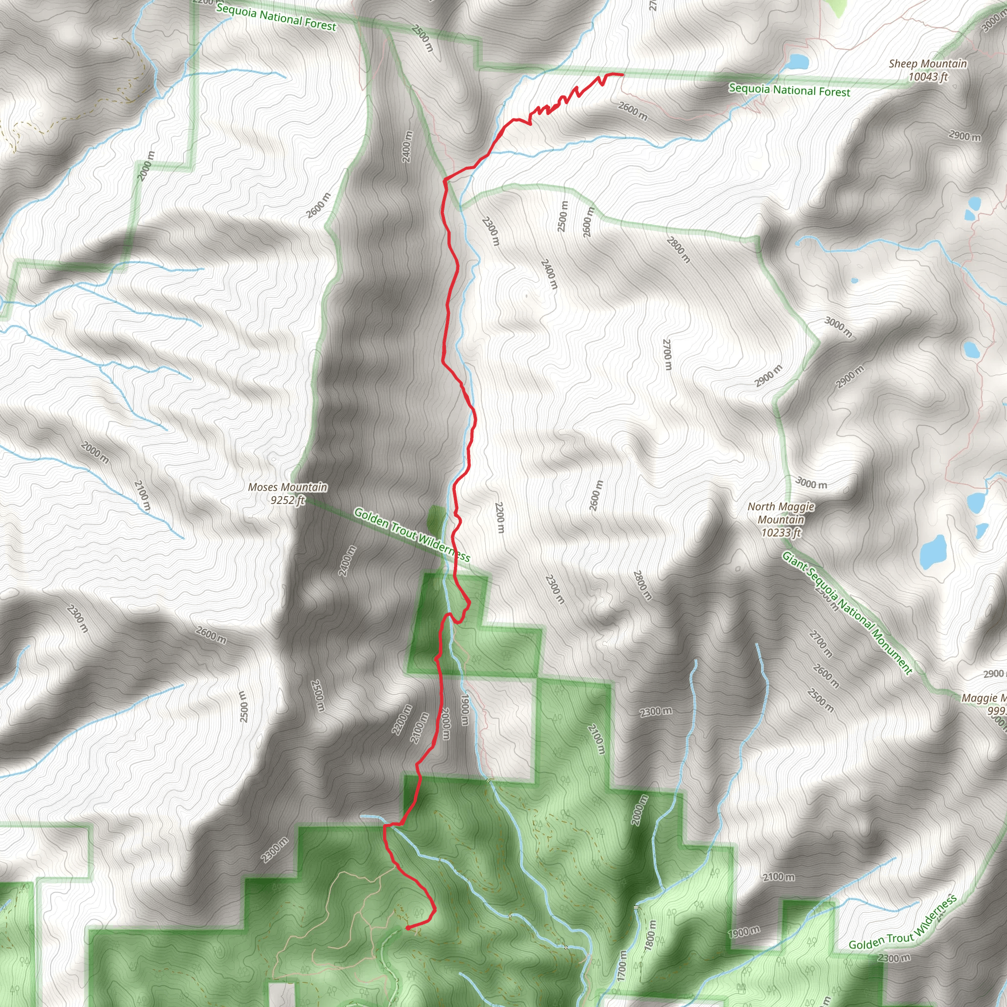 North Fork Middle Fork Tule River and Summit Lake Trail mobile static map