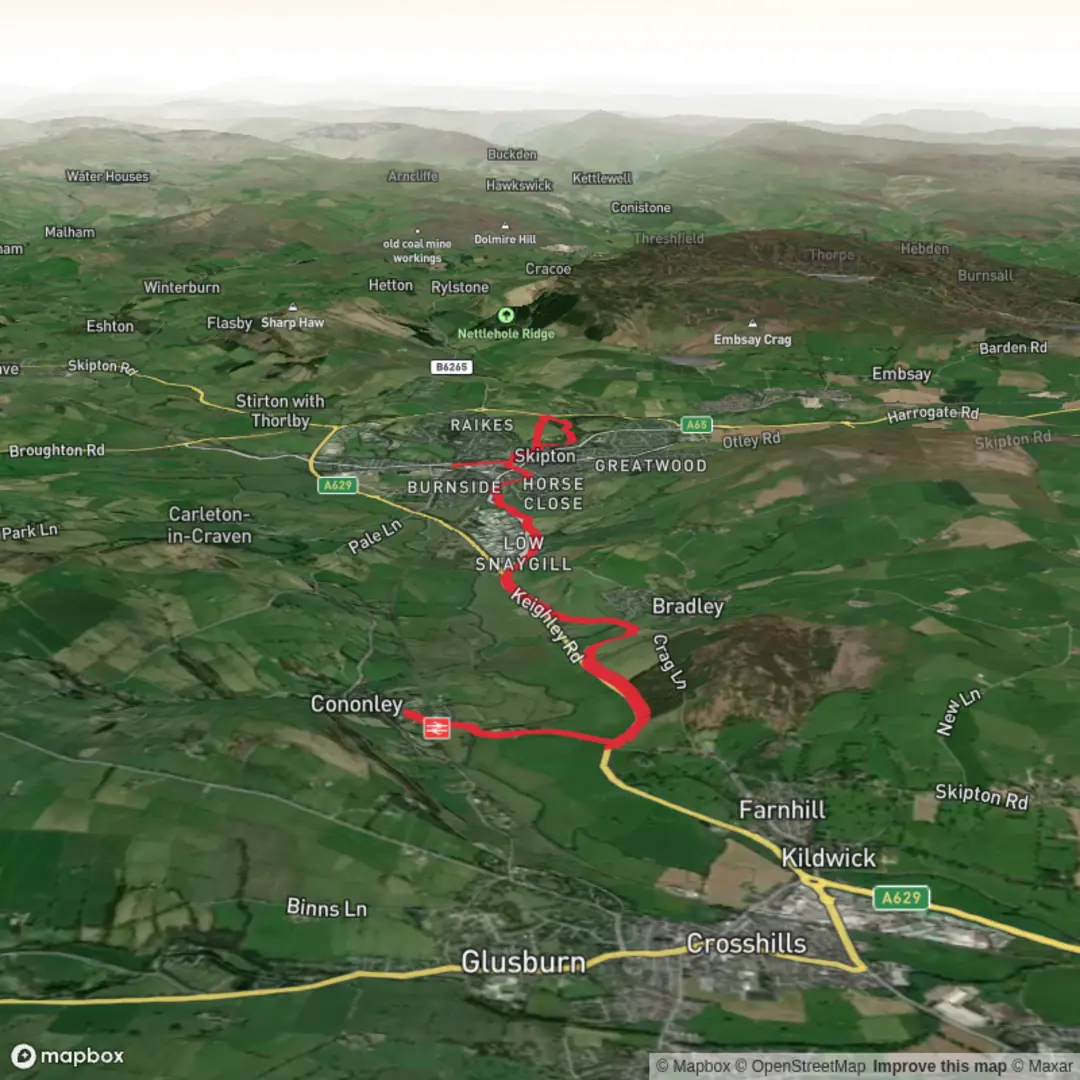 An image depicting the trail Con to Skipton and its surrounding area.