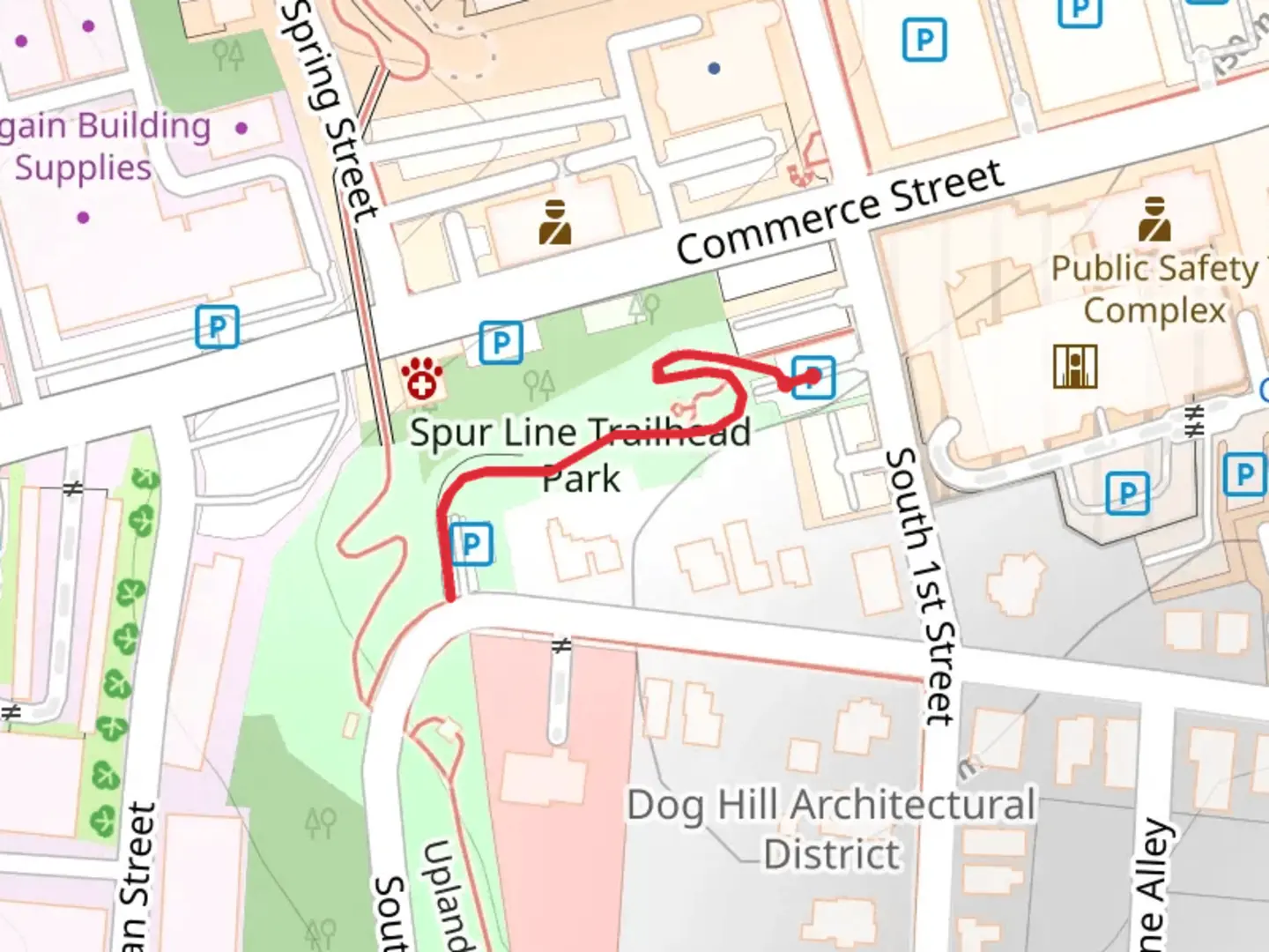 An image depicting the trail Spur Line Trailhead Park and its surrounding area.