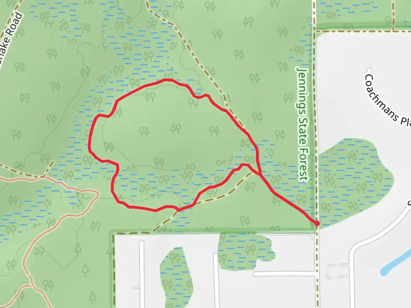 An image depicting the trail Fire and Water Loop Trail and its surrounding area.