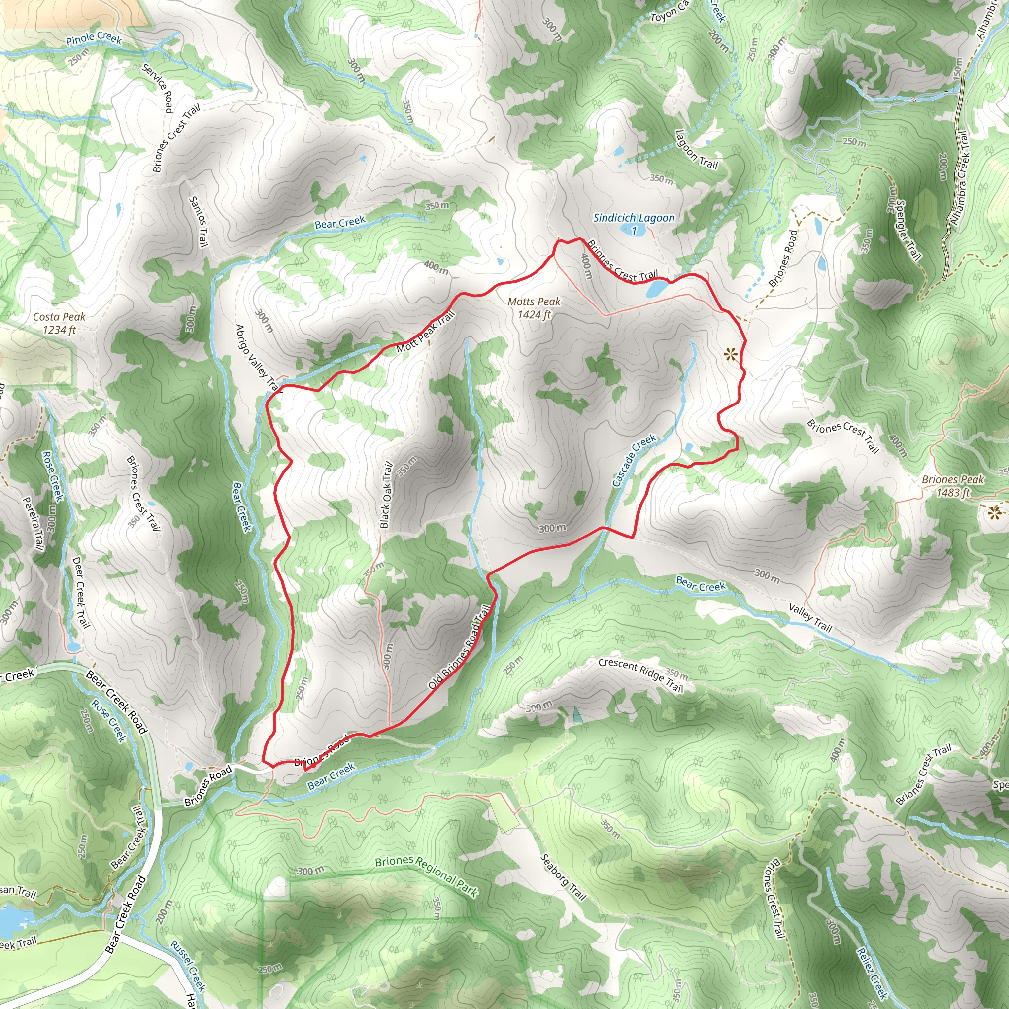 Motts Peak Trail, Sindicich Lagoon 2 and Old Briones Road Trail Loop mobile static map