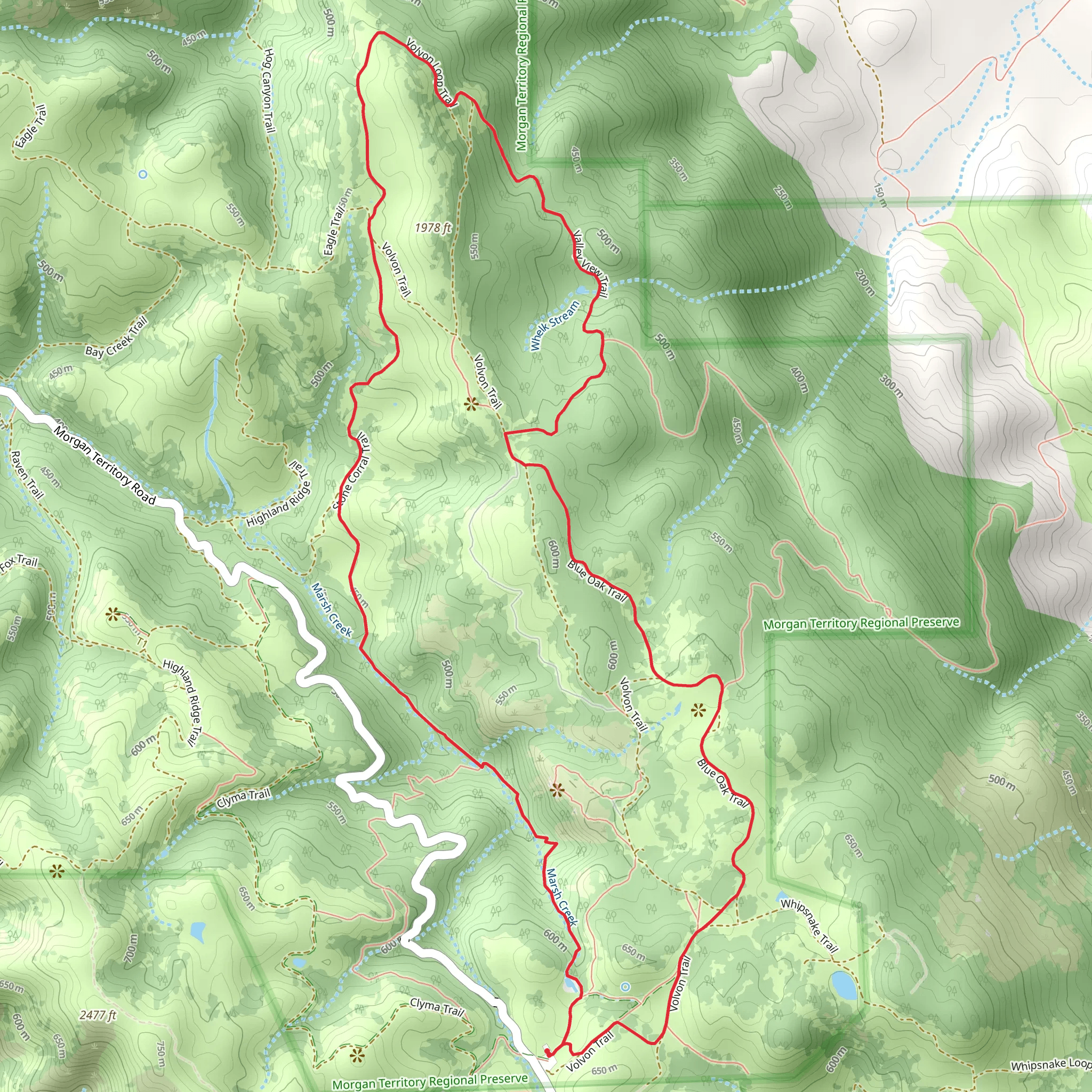 Coyote Trail, Bob Walker regional Trail and Diablo regional Loop Trail mobile static map
