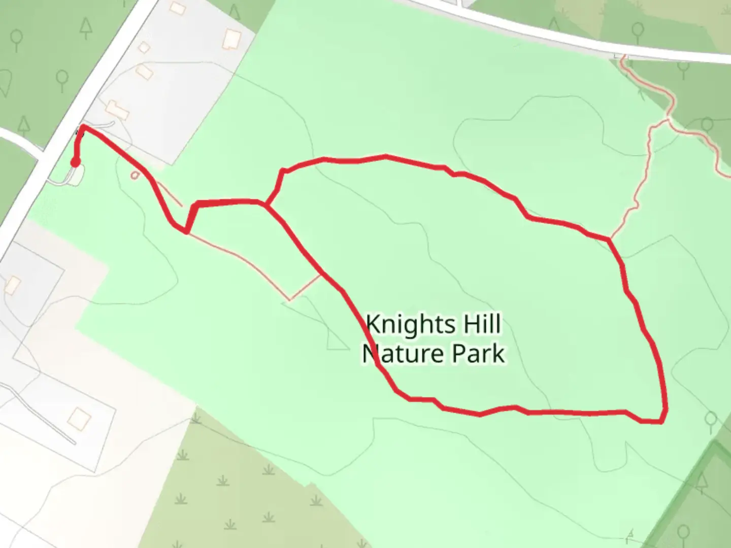 An image depicting the trail Knights Hill Nature Park Loop and its surrounding area.