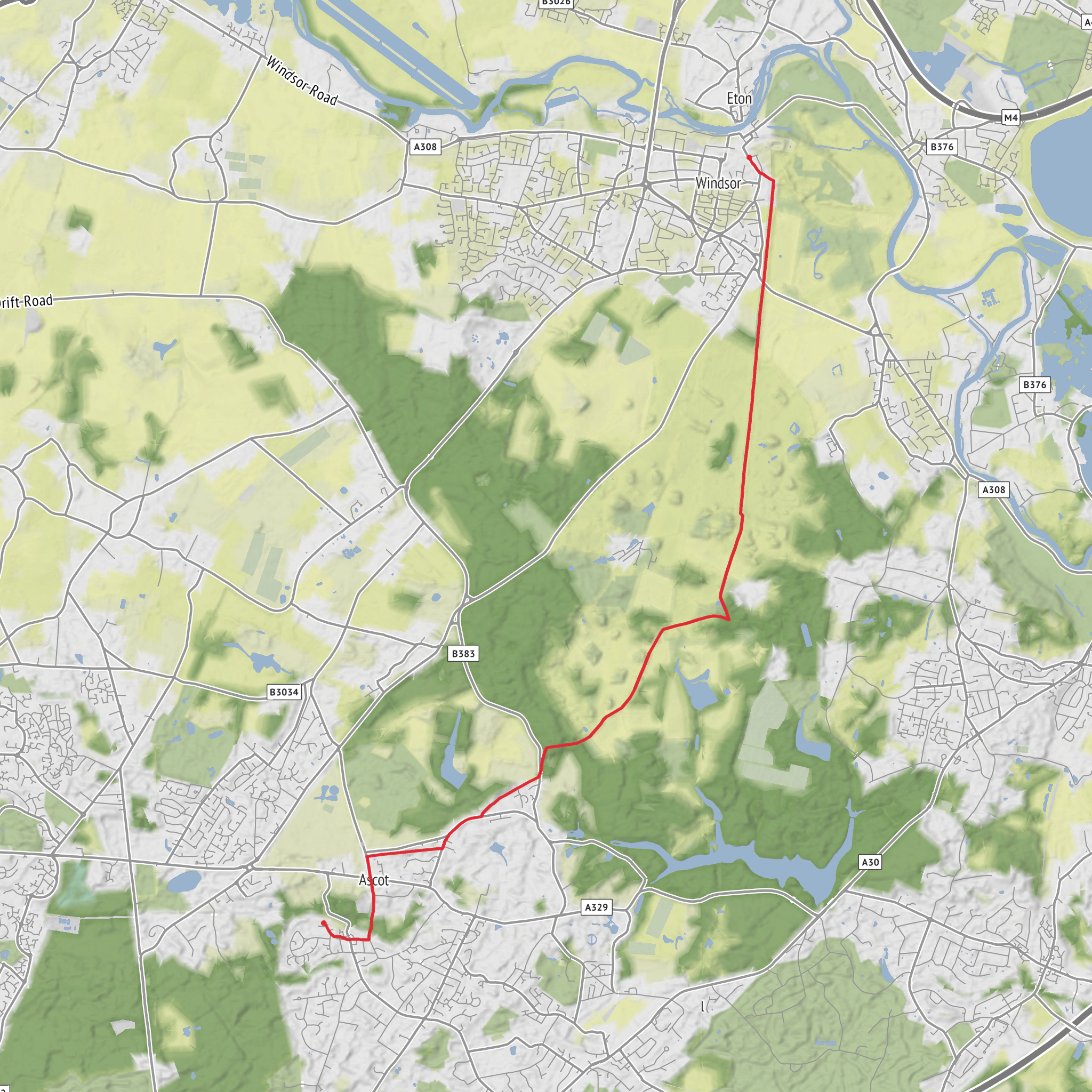 Ascot to Windsor via Leiper Hill and Snow Hill mobile static map