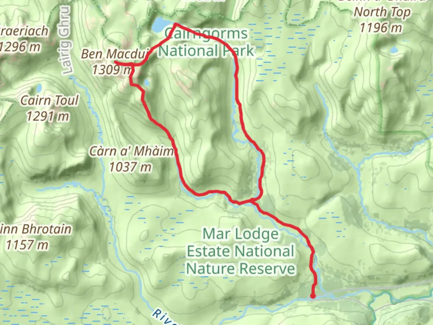 An image depicting the trail Ben macdui from Bob Scott's hut and its surrounding area.