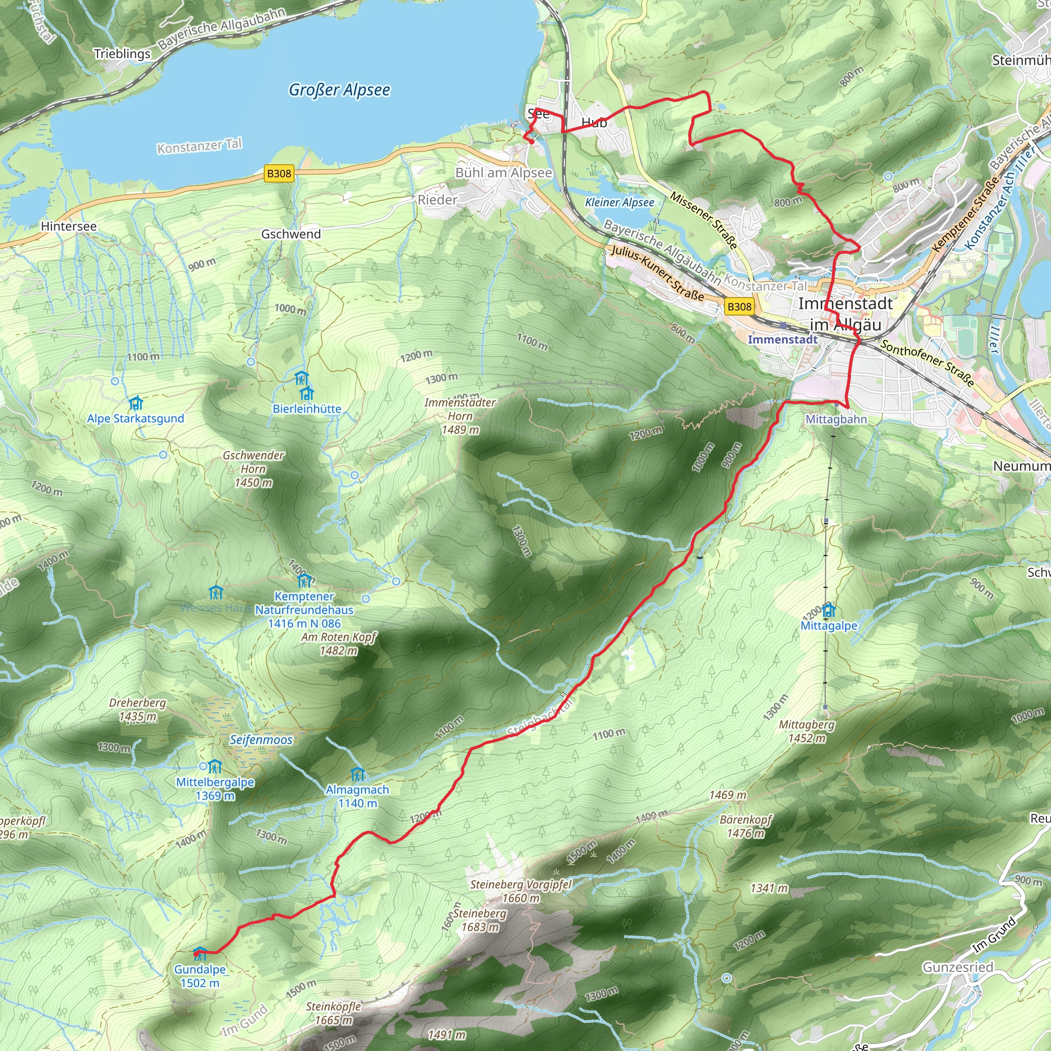 Aple Gund to Buehl via Steigbachtal mobile static map