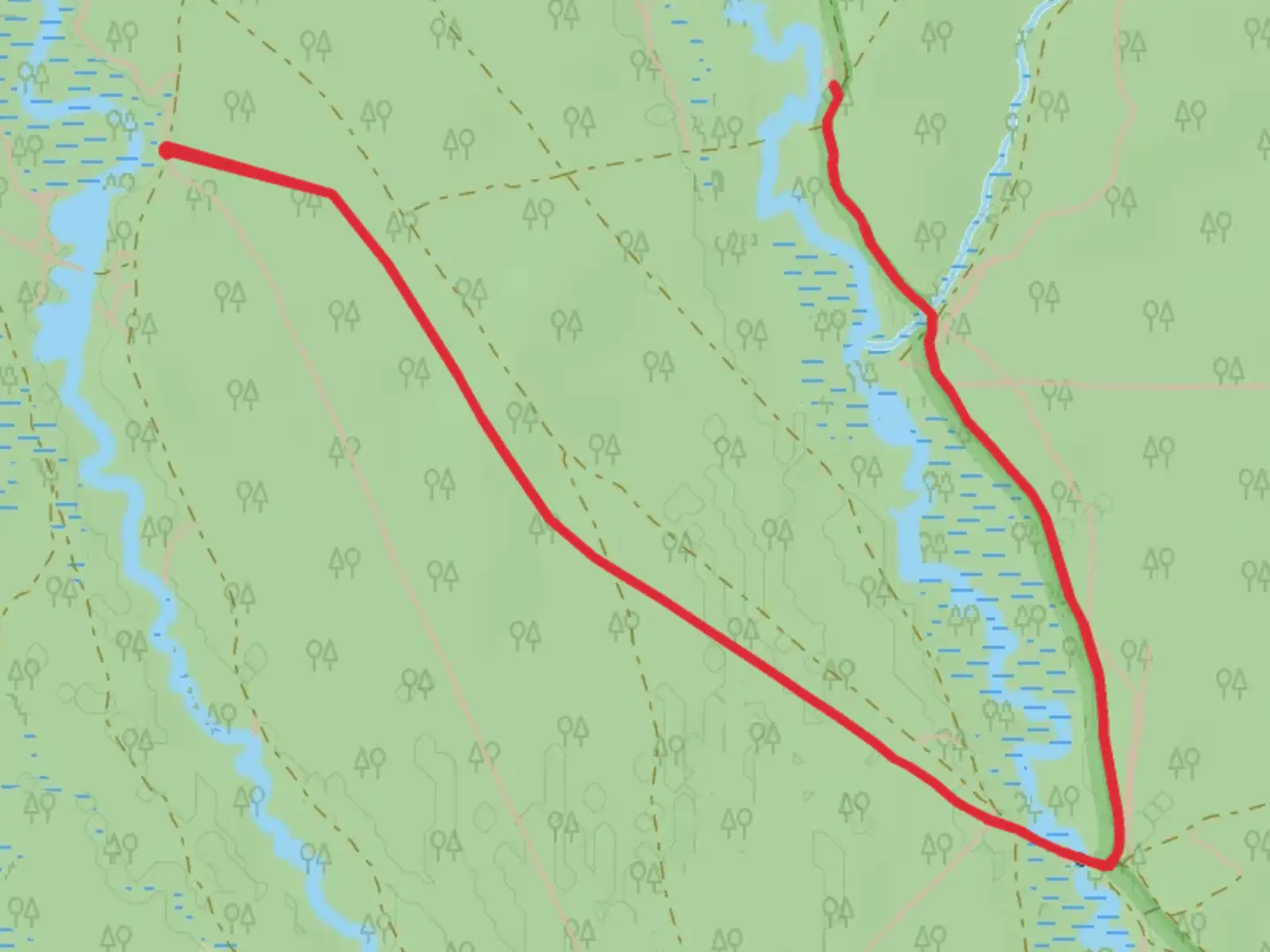 An image depicting the trail Beaver Bridge Trail and Lower Forge Campground and its surrounding area.