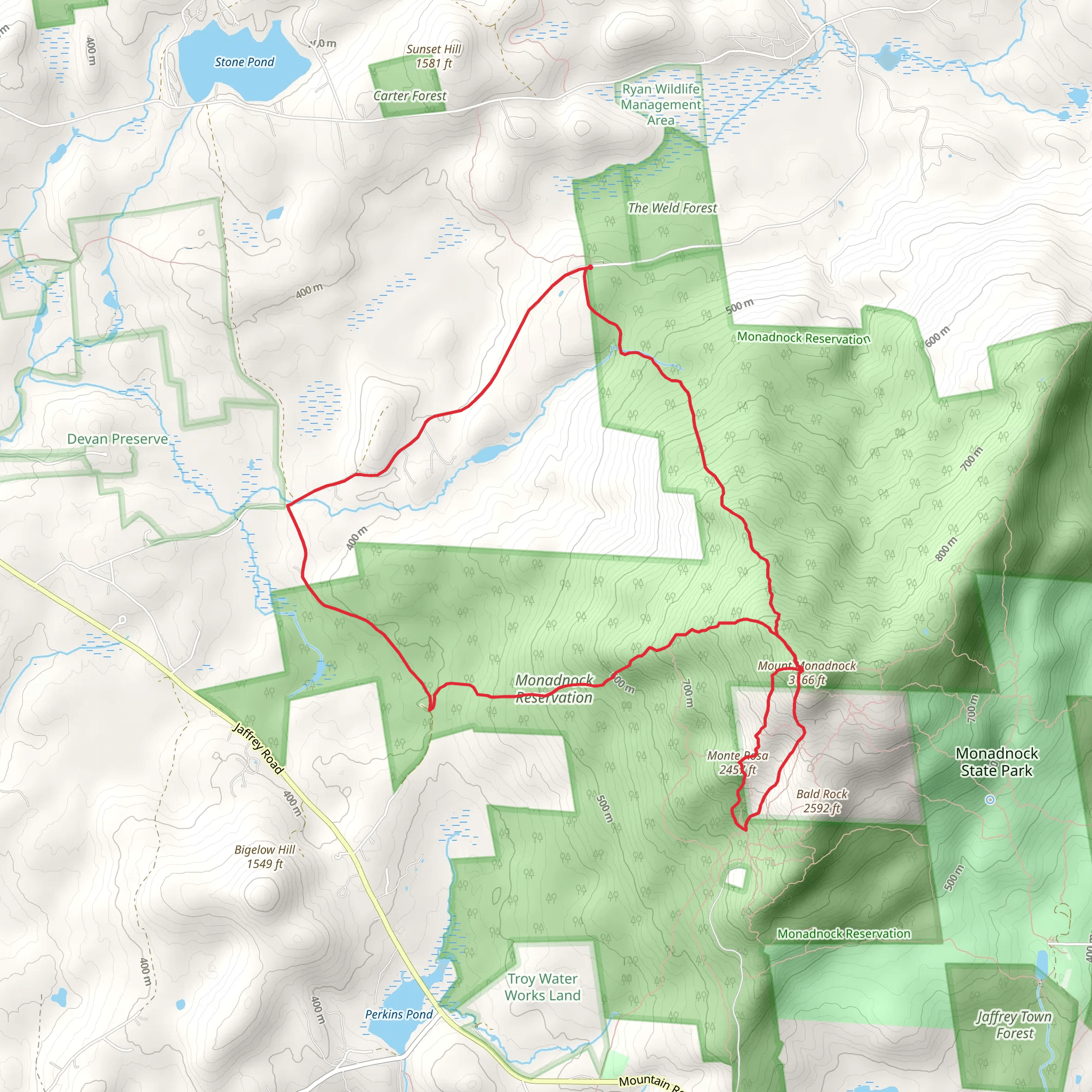 Monte Rosa and Mount Monadnock via Dublin Trai and Marlboro Trail mobile static map