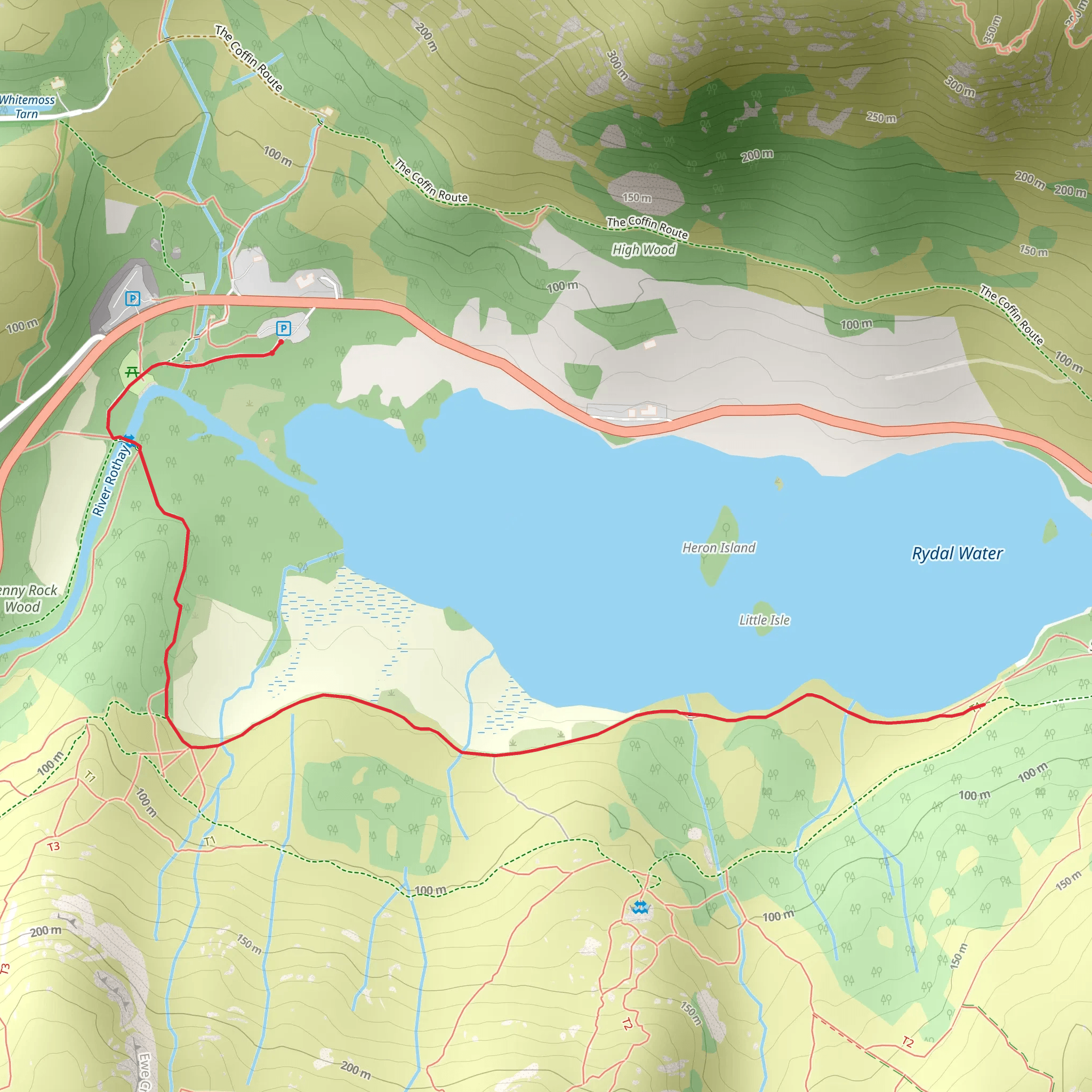 White Moss Common to Steps End Walk around Rydal Water mobile static map