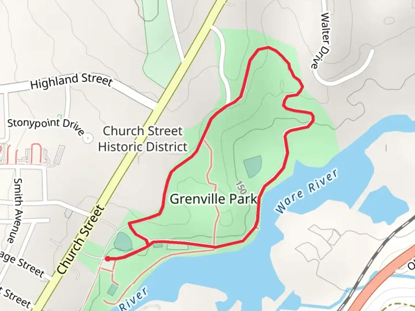 An image depicting the trail Ware River - Grenville Park Loop and its surrounding area.