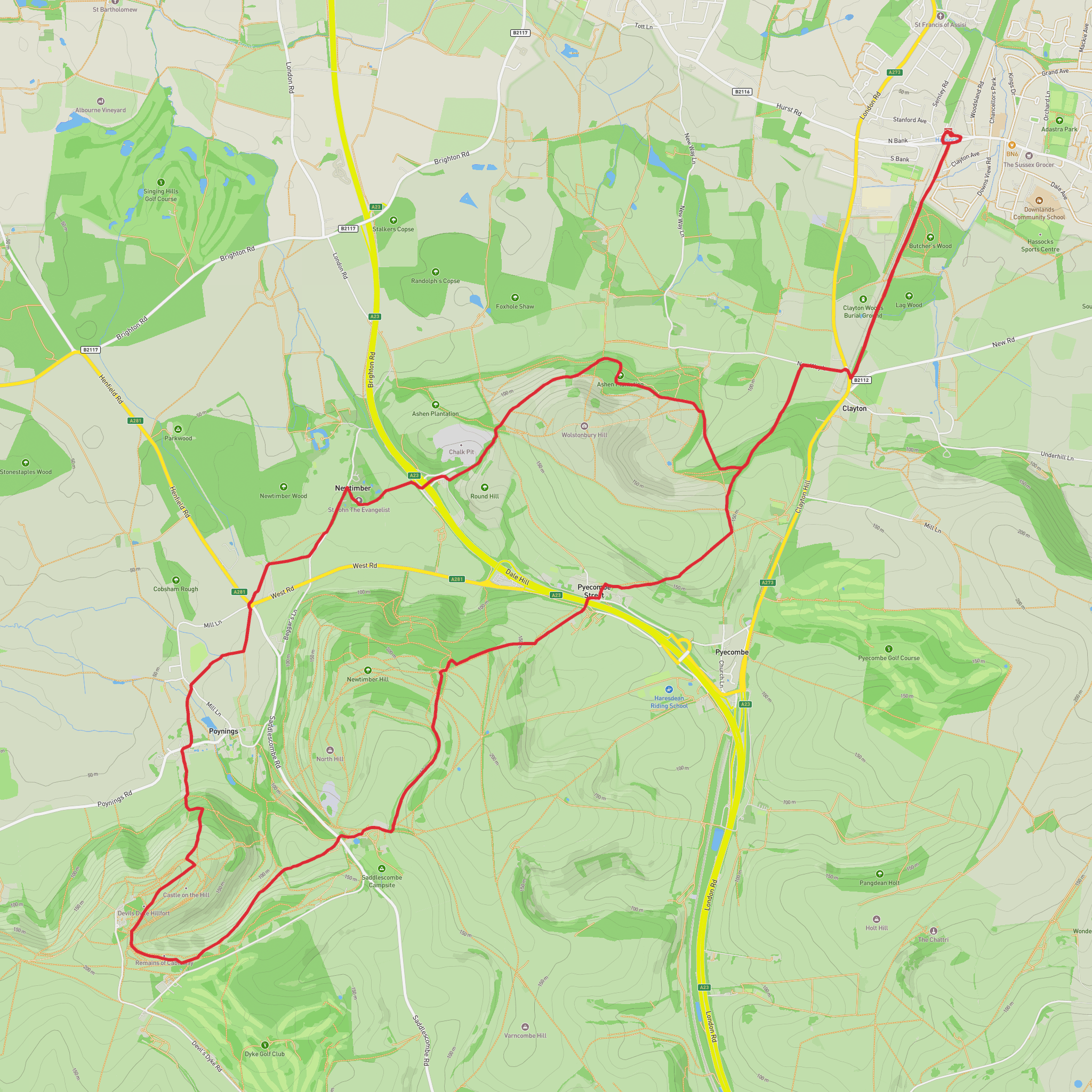 Hassocks, Devils Dkye, and Wolstonbury Hill mobile static map