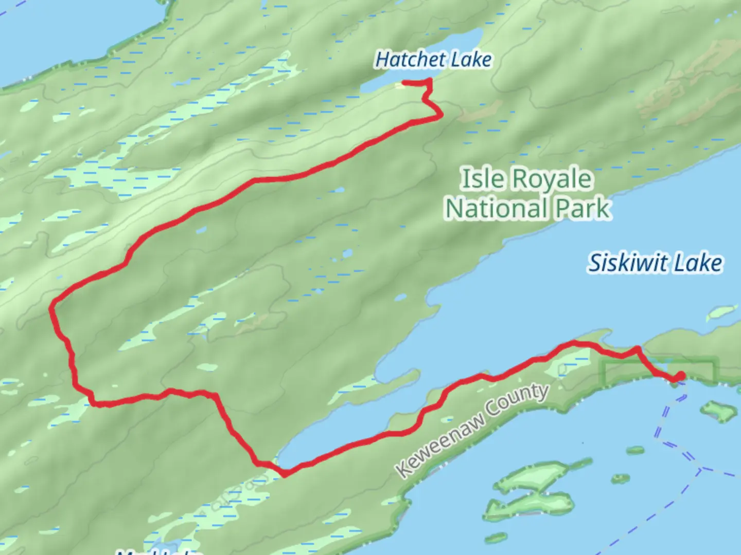 An image depicting the trail Ishpeming Point and Hatchet Lake via Greenstone Ridge Trail and its surrounding area.