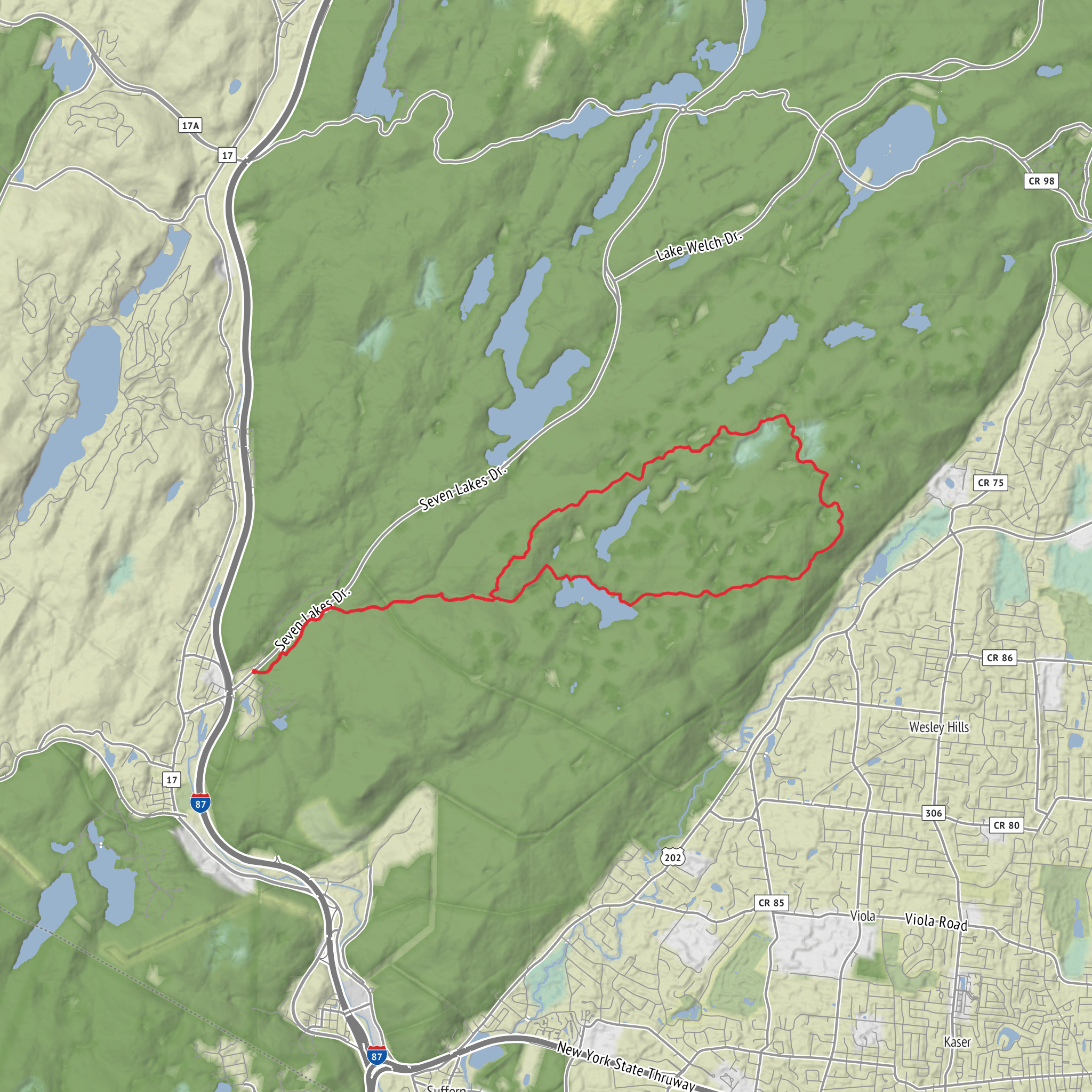 Pine Meadow Lake, Panther Mountain and Tuxedo Rock via Pine Meadow Trail and Seven Hills Trail mobile static map