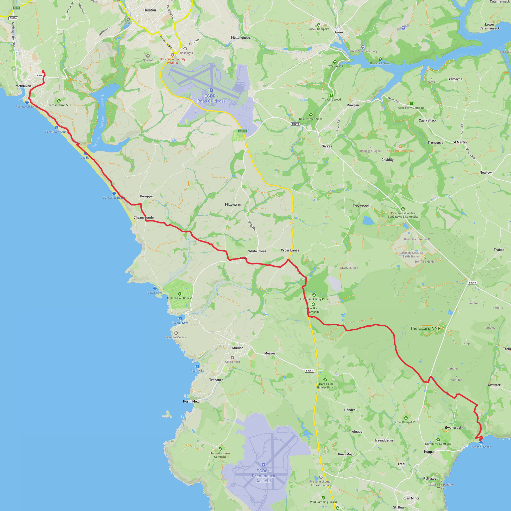 Porthleven to Kenek sands mobile static map