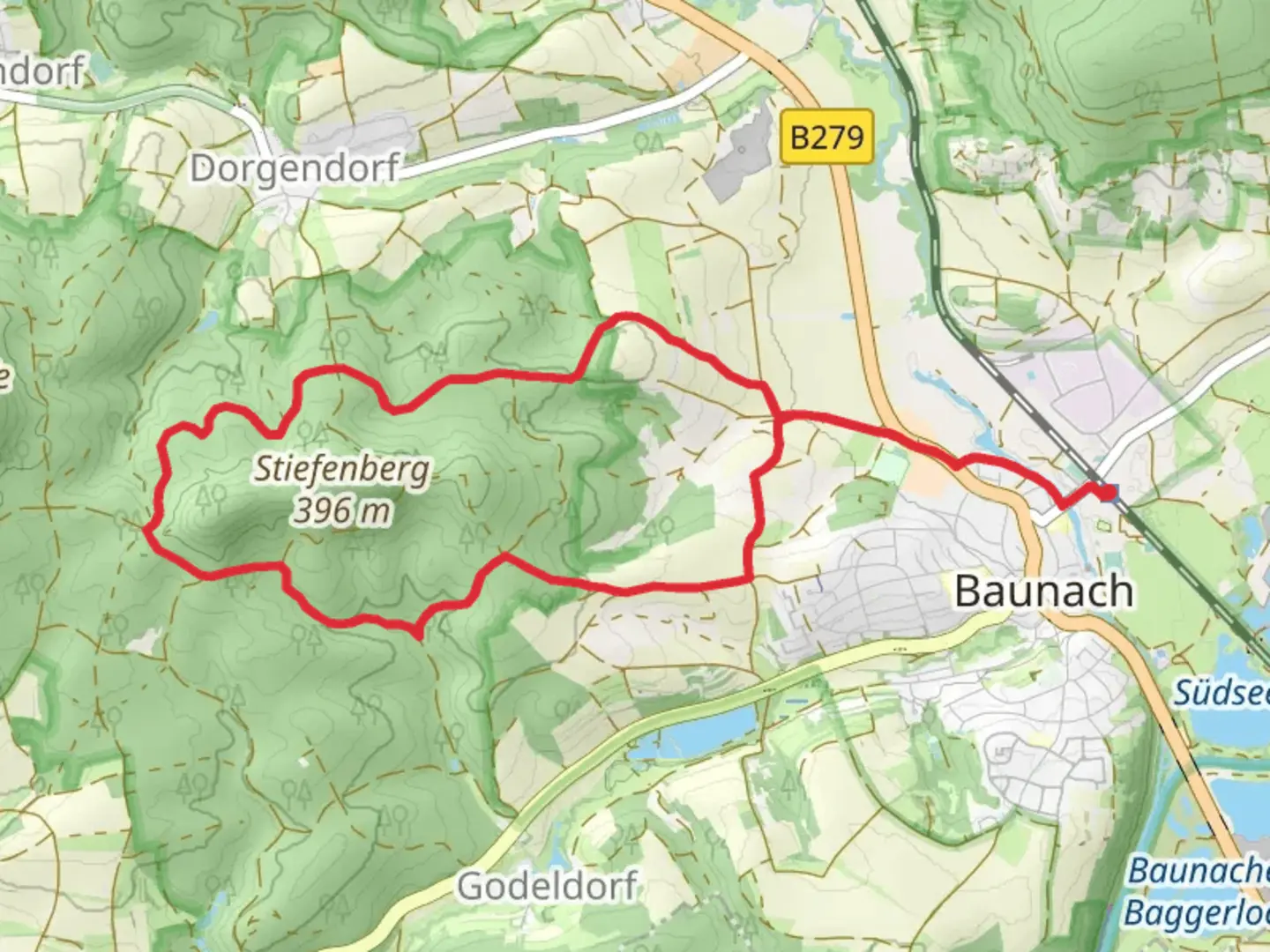 An image depicting the trail Baunach Stiefenberg Runde and its surrounding area.