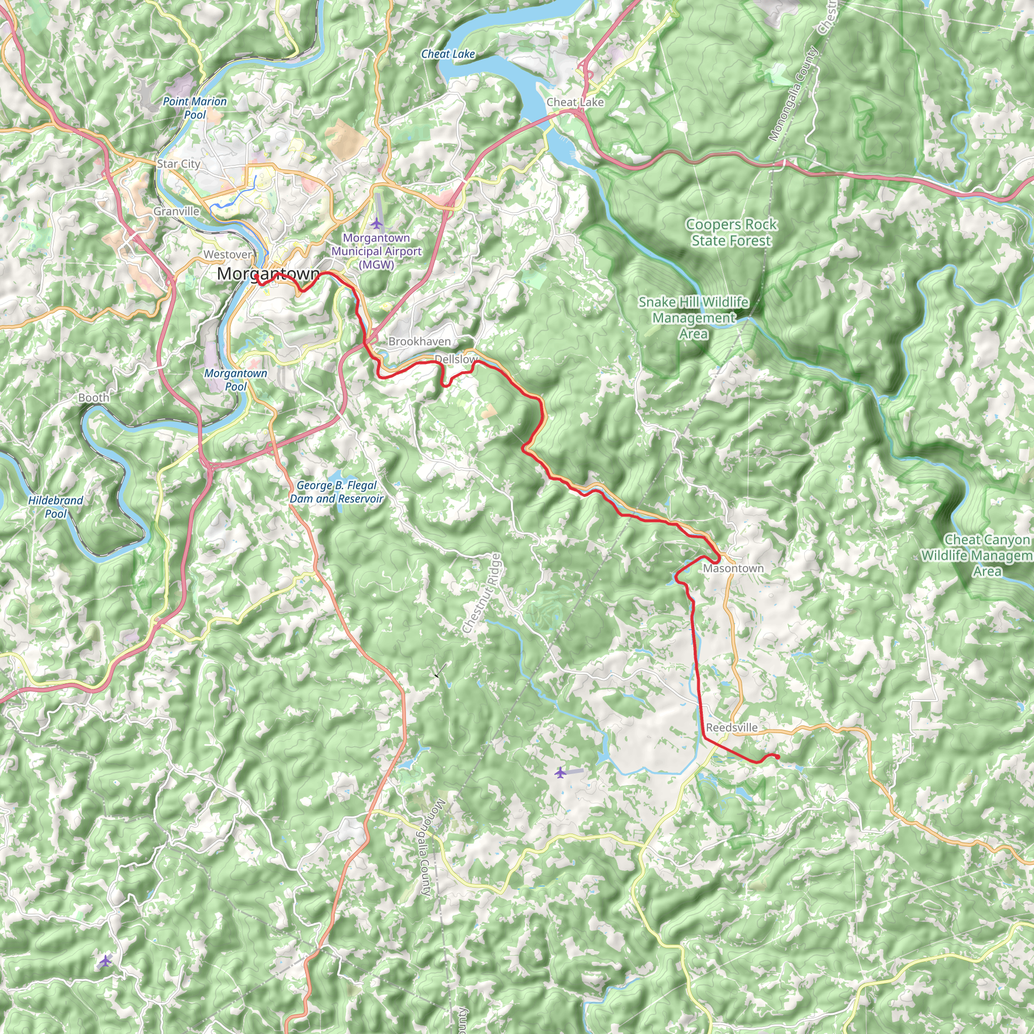 Deckers Creek Trail mobile static map