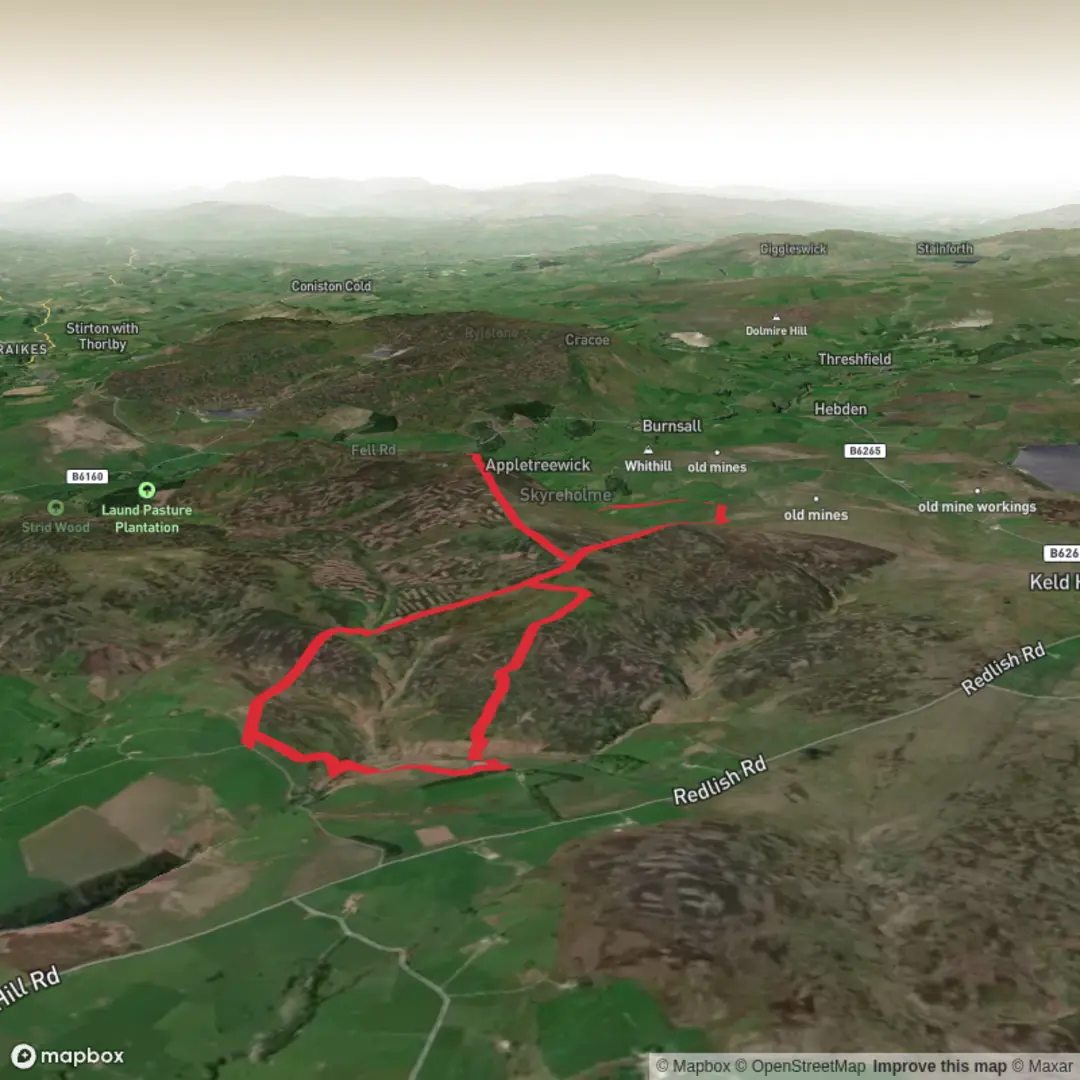 An image depicting the trail Thruscross to Simons Seat and its surrounding area.