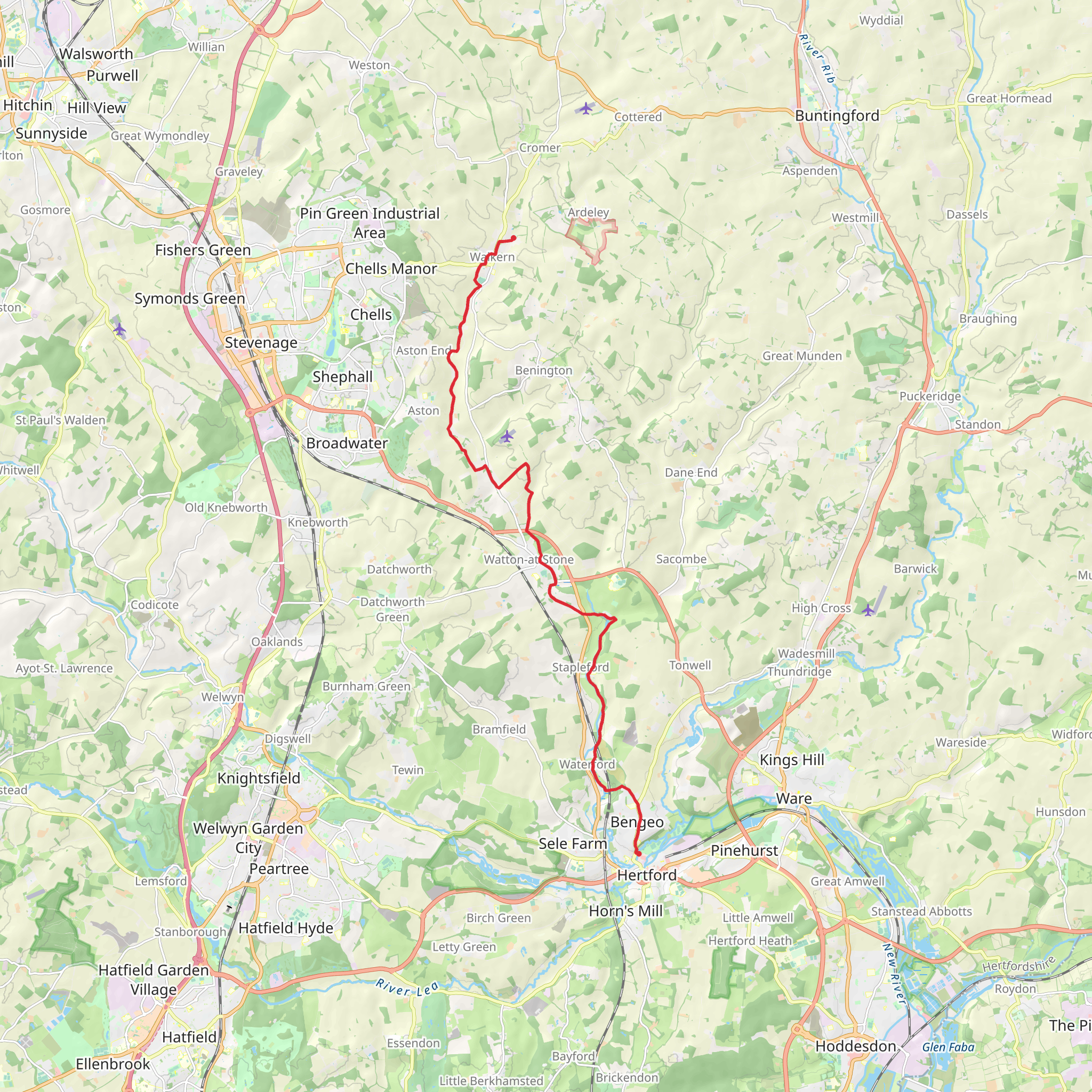Walkern to Hartham Walk mobile static map