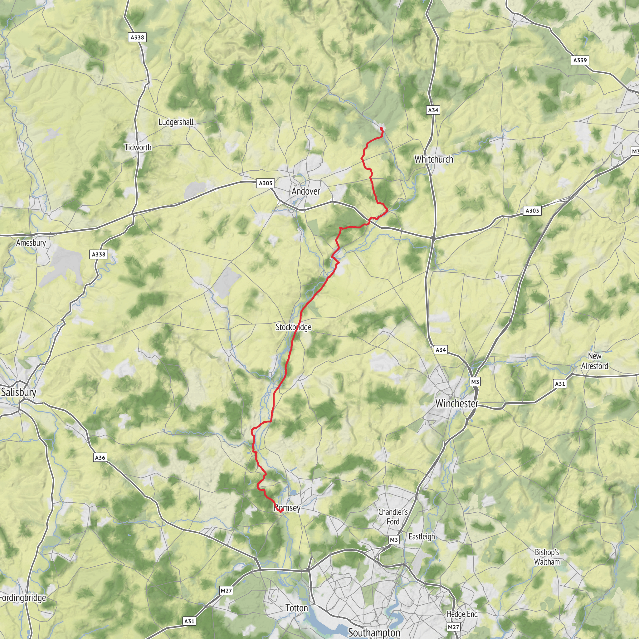 St Mary Bourne to Romsey via Test Way mobile static map