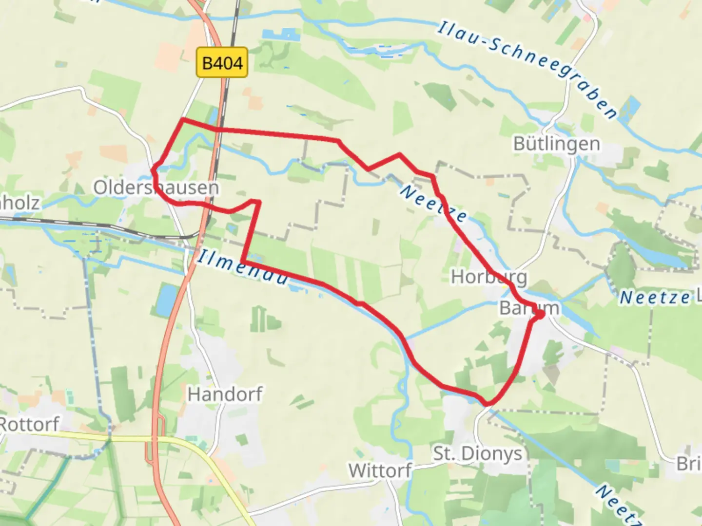 An image depicting the trail Barum to Oldershausen Loop and its surrounding area.