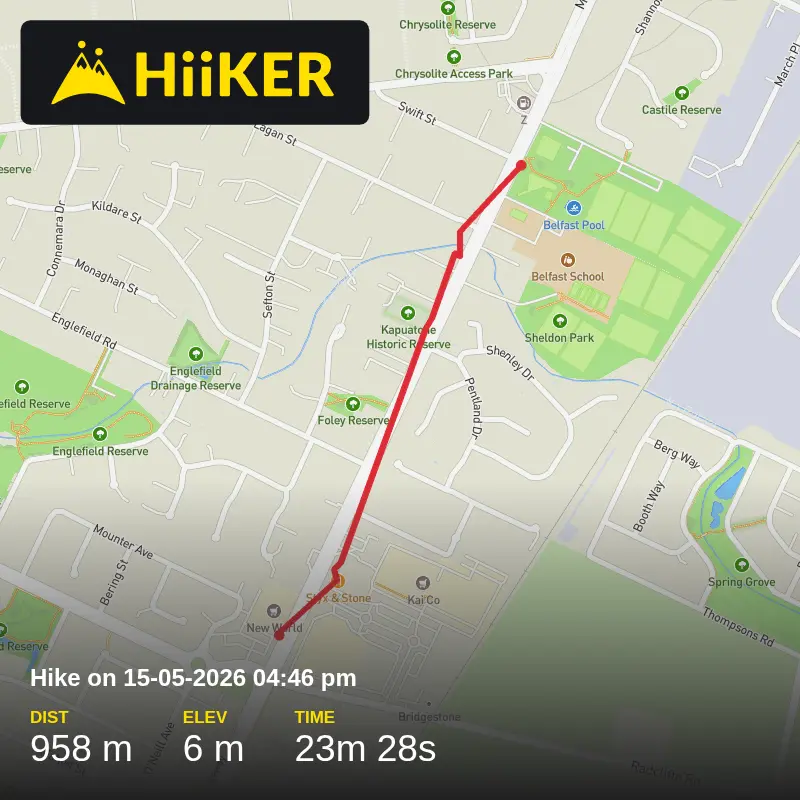 A map preview of the recording Hike on 15-05-2026 04:46 pm.