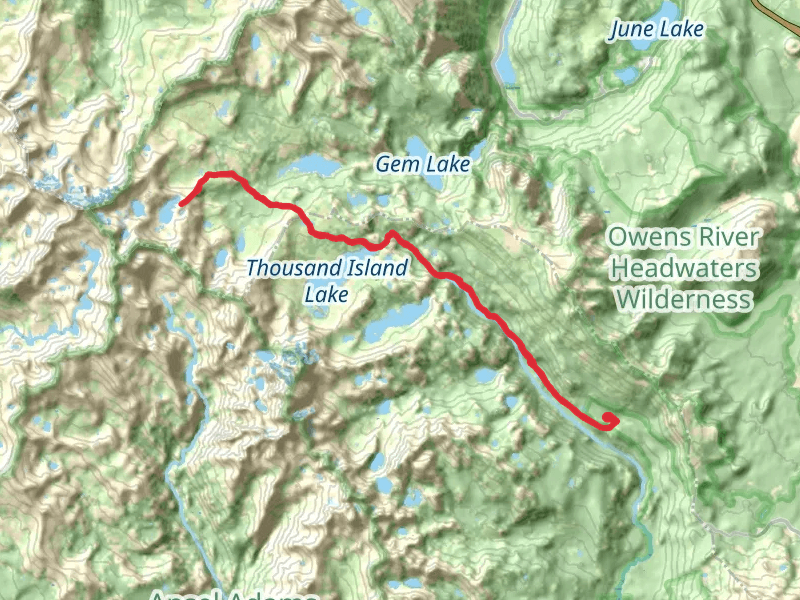 Marie Lakes, Thousand Island Lake via River Trail