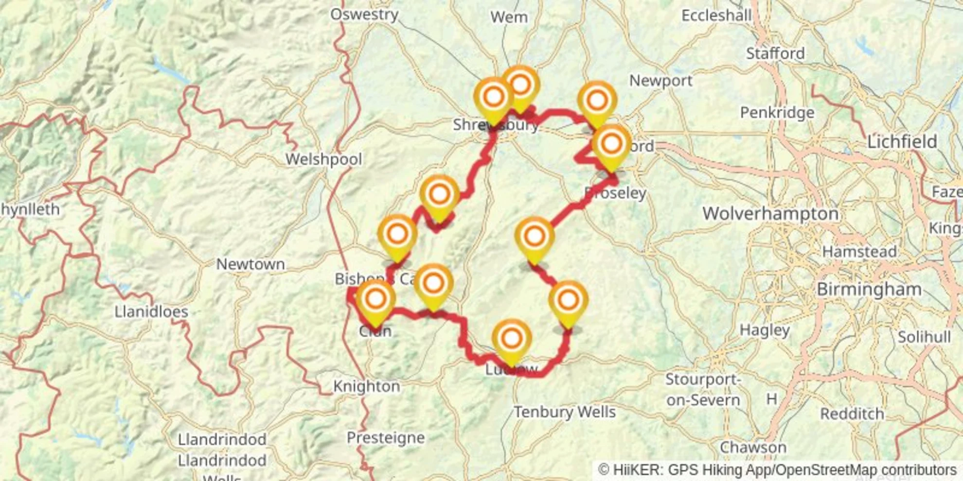 An image depicting the trail Shropshire Way - South Loop and its surrounding area.