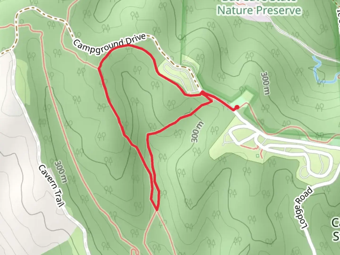 An image depicting the trail Horse Campground and Kiser Hollow Loop Trail and its surrounding area.